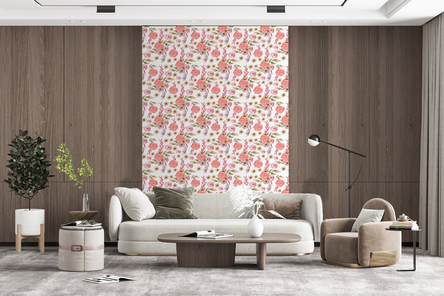 Rosa, Wohnzimmer, - Fototapete St), - MuchoWow (3 Tapete Collage Blumen bedruckt, Vinyl Wandtapete für Matt, Montagefertig
