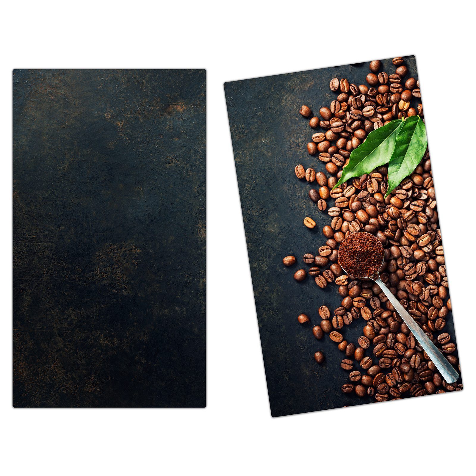 Primedeco Herd-Abdeckplatte Herdabdeckplatte Spritzschutz aus Glas Kaffeebohnen und Blätter, Glas, (2 tlg) | Herdabdeckplatten