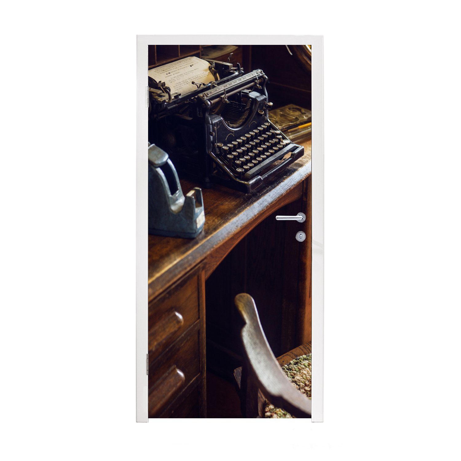 MuchoWow Türtapete Schreibmaschine - Vintage - Antike, Matt, bedruckt, (1 St), Fototapete für Tür, Türaufkleber, 75x205 cm