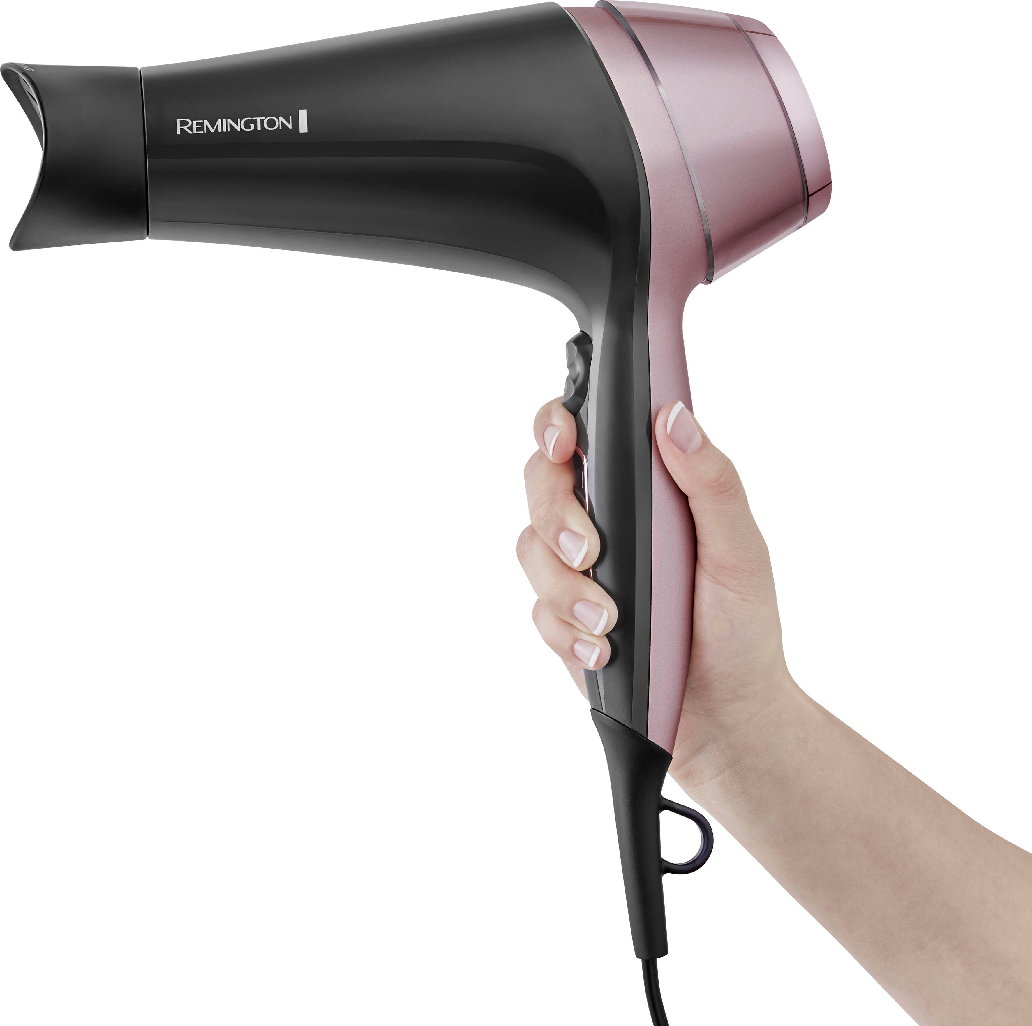 Remington Haartrockner Curl & Straight Confidence (D5706), 2200 W, 2.200 Watt, Ionenpflege, inkl. Stylingdüse, Diffusor & Rundbürste grau