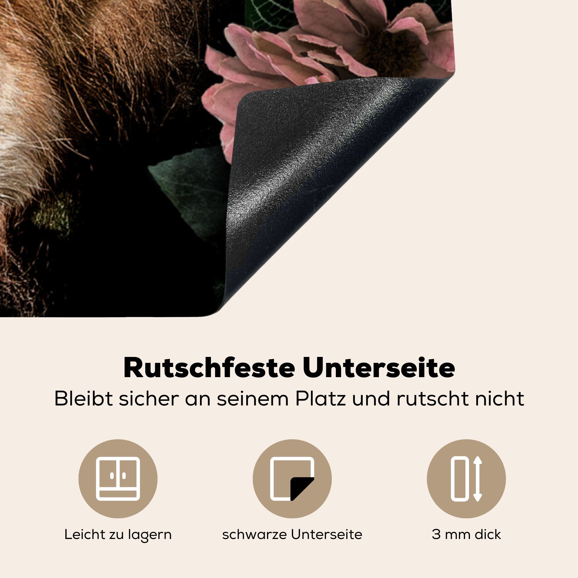 Kuh, Herdblende-/Abdeckplatte für tlg), küche MuchoWow - Blumen Ceranfeldabdeckung, cm, Schottischer Vinyl, Highlander 78x78 (1 - Arbeitsplatte