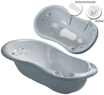 Maltex Babybadewanne 3 Teile SET - ZEBRA Grau + Ständer Grau - Badeset Baby Wanne 84 cm, (Made in Europa Premium.set 3 Tlg +Ständer), ** Wanne+ Sitz Töpfchen+ Ständer **