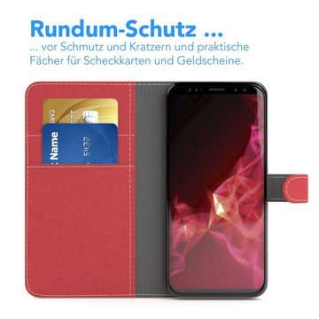 EAZY CASE Handyhülle Bookstyle Jeans für Samsung Galaxy S9 5,8 Zoll, Denim Etui Handytasche Kunstleder mit Standfunktion und wallet Rot