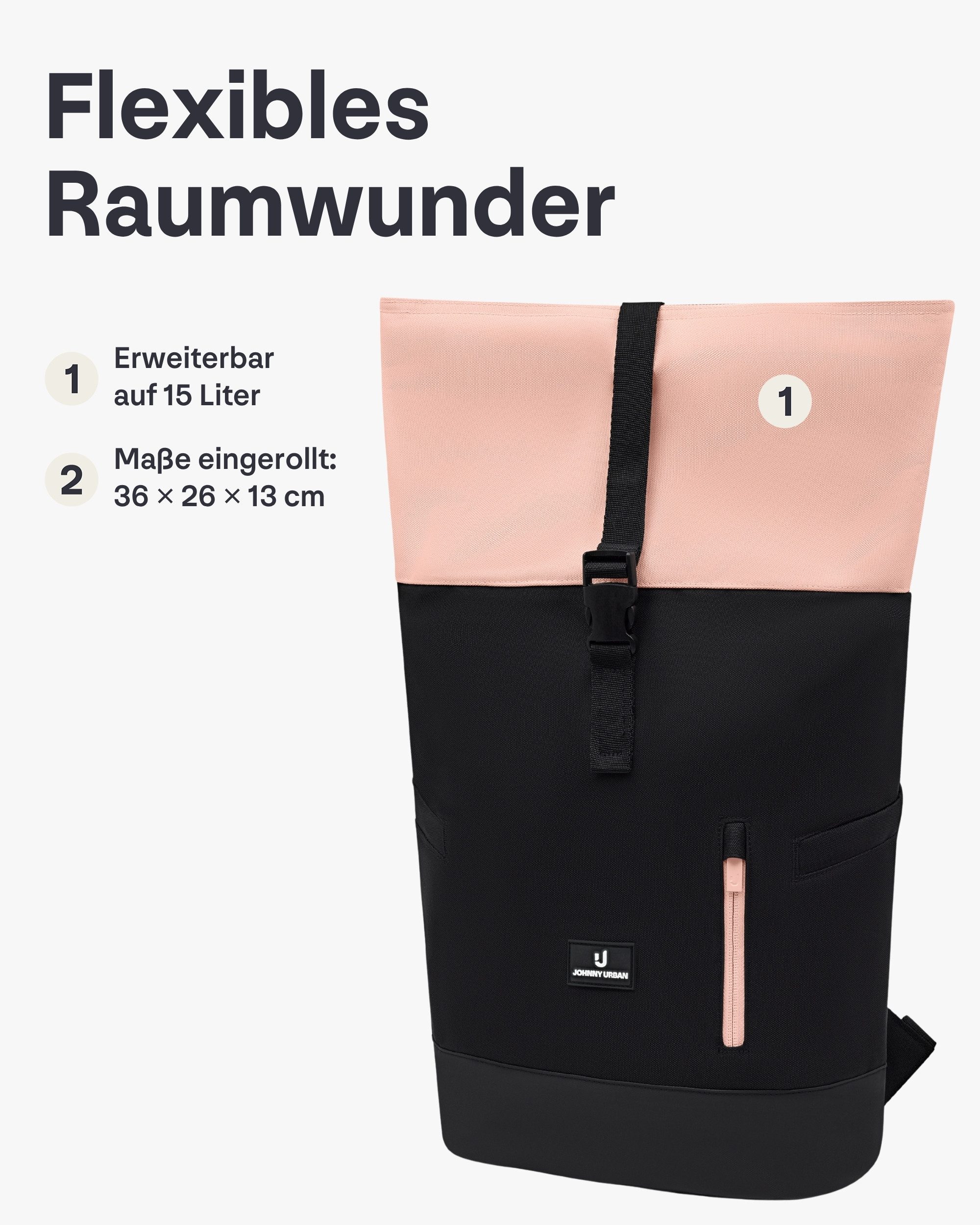 Johnny Urban Cityrucksack Luca Small Rolltop Rucksack (1-tlg), Gepolstertes Laptopfach, Wasserabweisend
