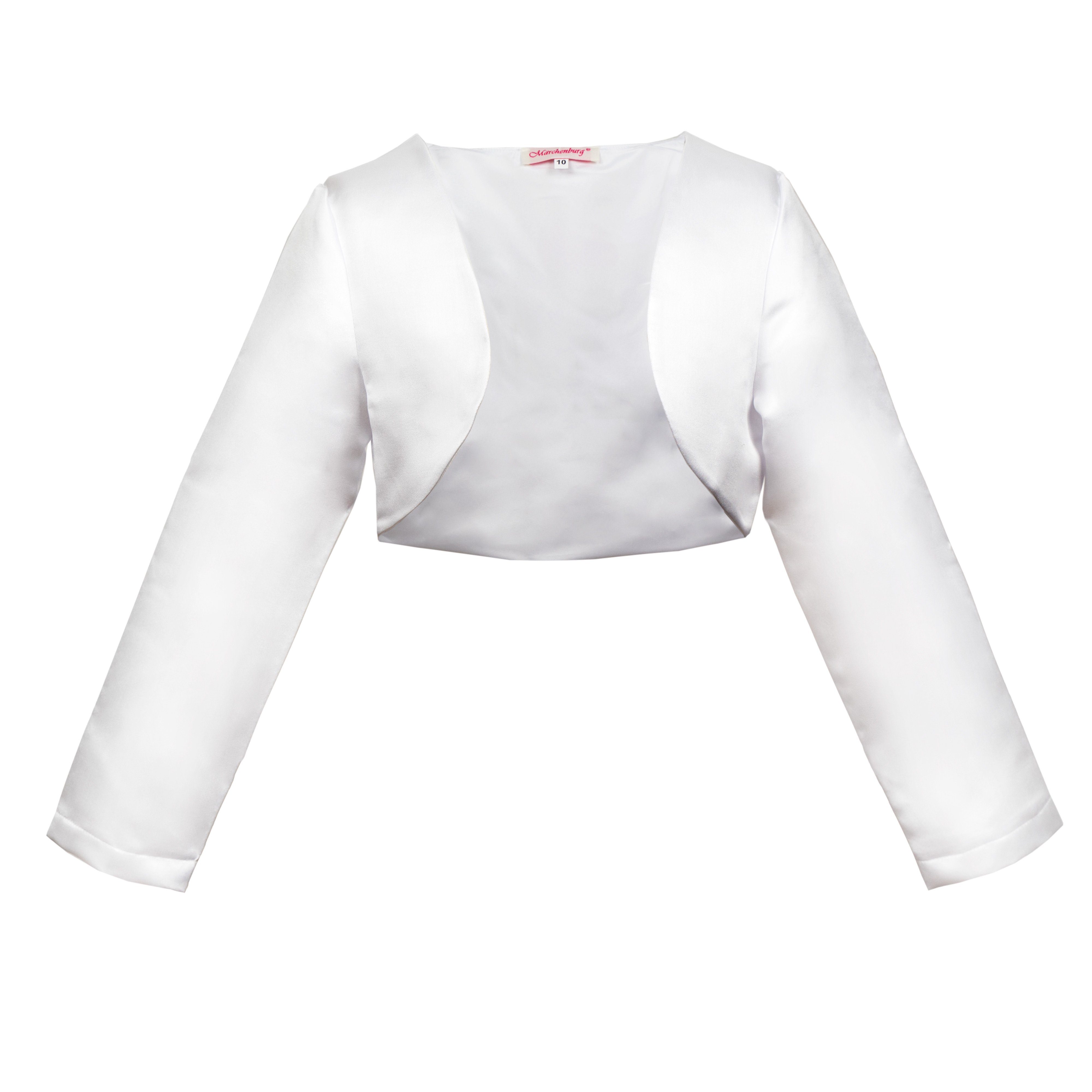 Märchenburg Bolerojacke Kinder Bolero, Kommunionjacke, Mädchen Bolerojacke, Satin Jacke, Weiß