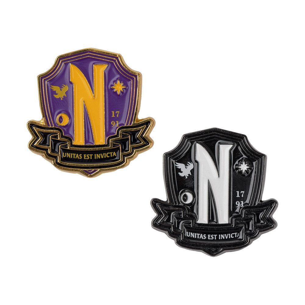 Cinereplicas Anstecknadel Wednesday Ansteck-Pins 2er-Pack Nevermore Academy