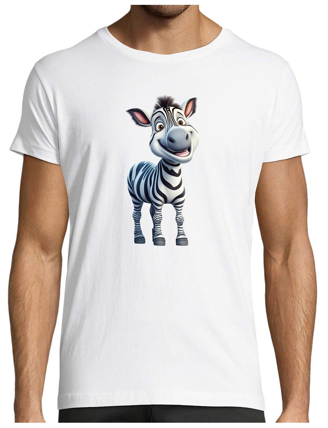 T-Shirt Herren Print Shirt - Cartoon Zebra Brustprint