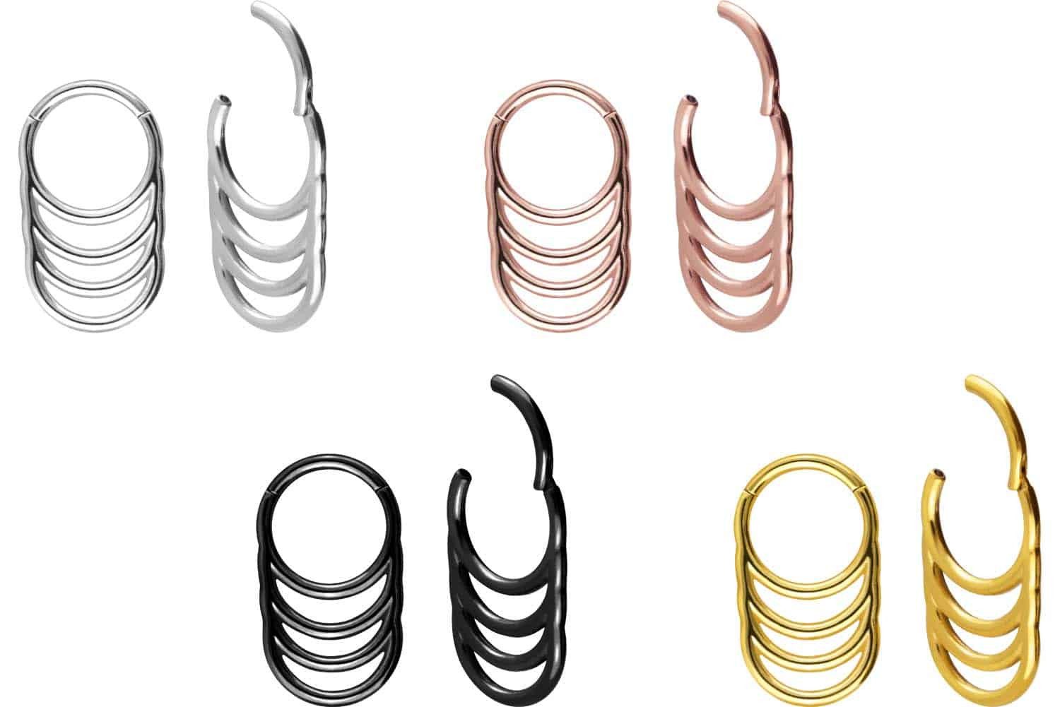 PIERCINGLINE Nasenpiercing Chirurgenstahl Segmentring Clicker 4 RINGE Ohrpiercing Septum Nase (Clicker, 1-tlg), Ohrpiercing für Conch, Helix, Tragus, Daith, Lobe