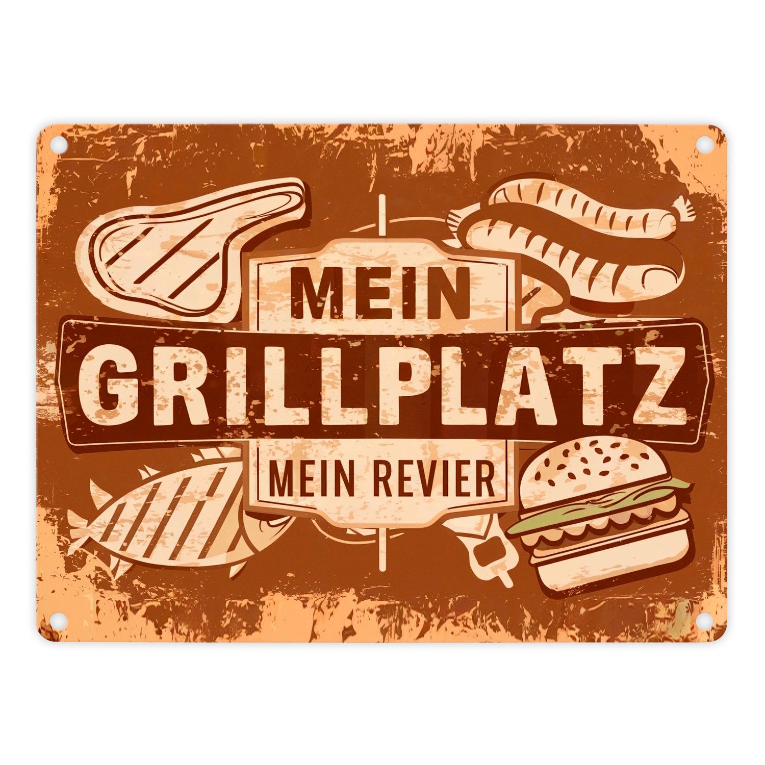 Metallschild Grillplatz Vintage Metallschild in 15x20 cm - Mein Revier