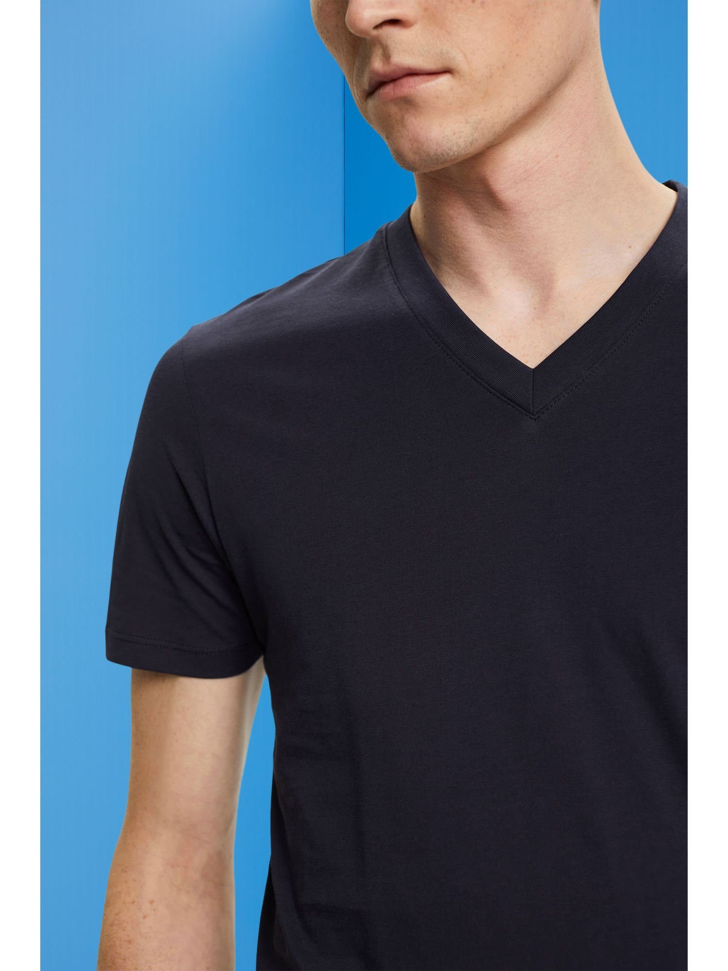 (1-tlg) T-Shirt NAVY Baumwolle T-Shirt Esprit mit V-Ausschnitt, aus Fit Slim