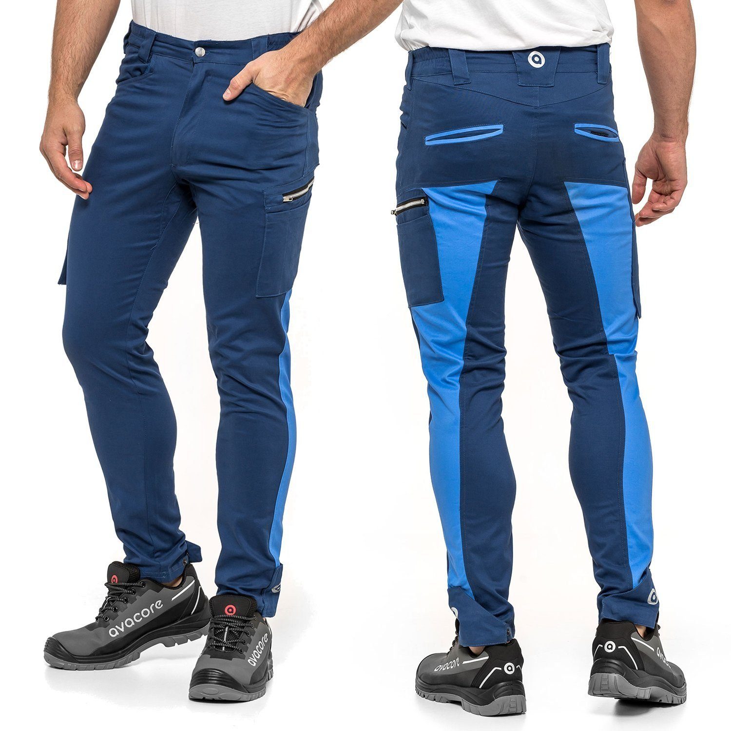 Avacore Arbeitshose Tubbos Slim Fit; 8 Hosentaschen; Doppelnähte & Reflektierende Elemente Blau