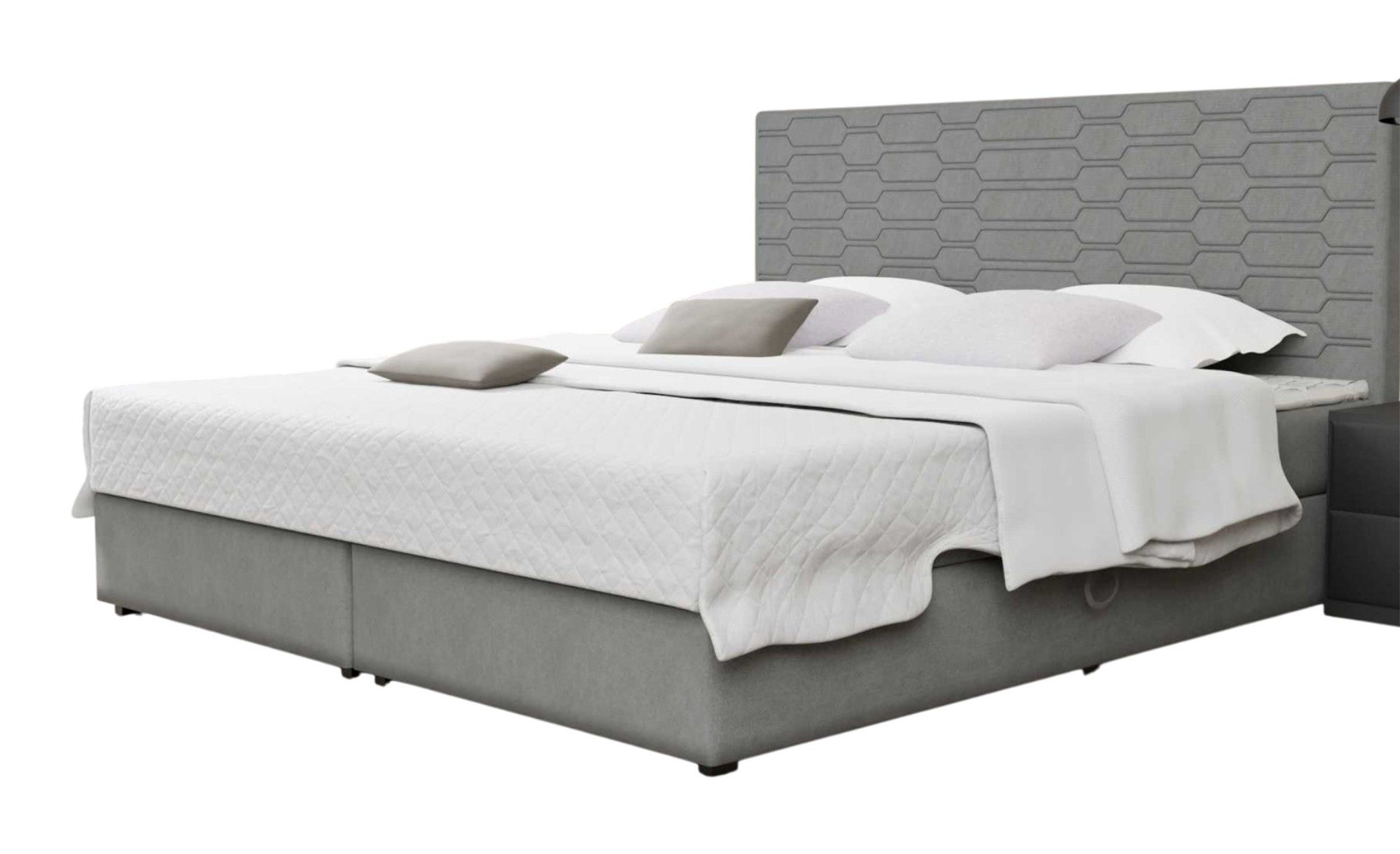 Fun Möbel Boxbett Schlafzimmerbett OMERO Überlänge (220cm) in Stoff Cloud (Füße: Kunststoff (Höhe: 2,5 cm), Inkl. Topper), inkl. 2 x Bettkasten