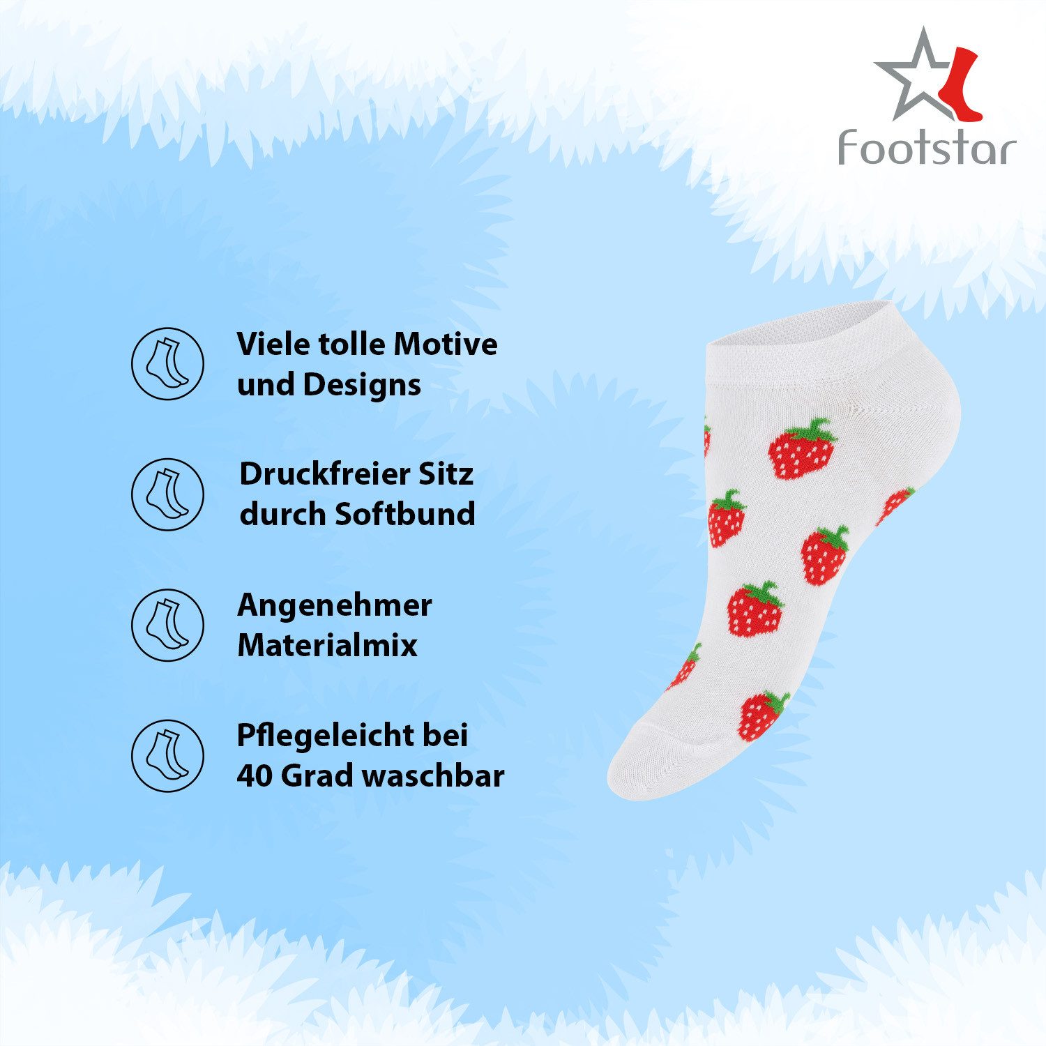 Footstar Sneakersocken Süße Damen Sneaker Socken (8 Paar) Kurze Söckchen mit Muster (8-Paar) – Bild 2 von 3