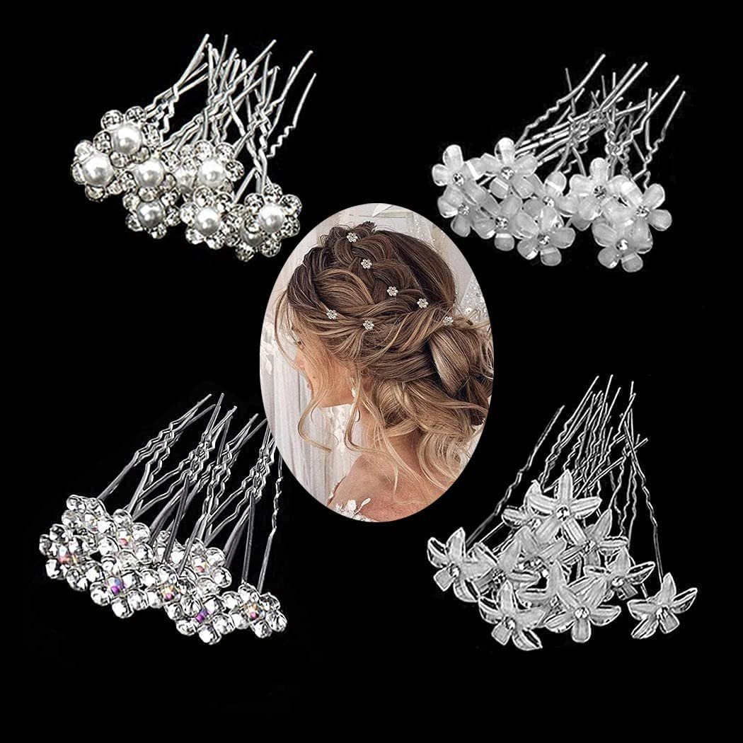 WaKuKa Diadem 80 Stück Perlen-Blumen-Strass-Braut-U-Haarspangen (80-tlg)