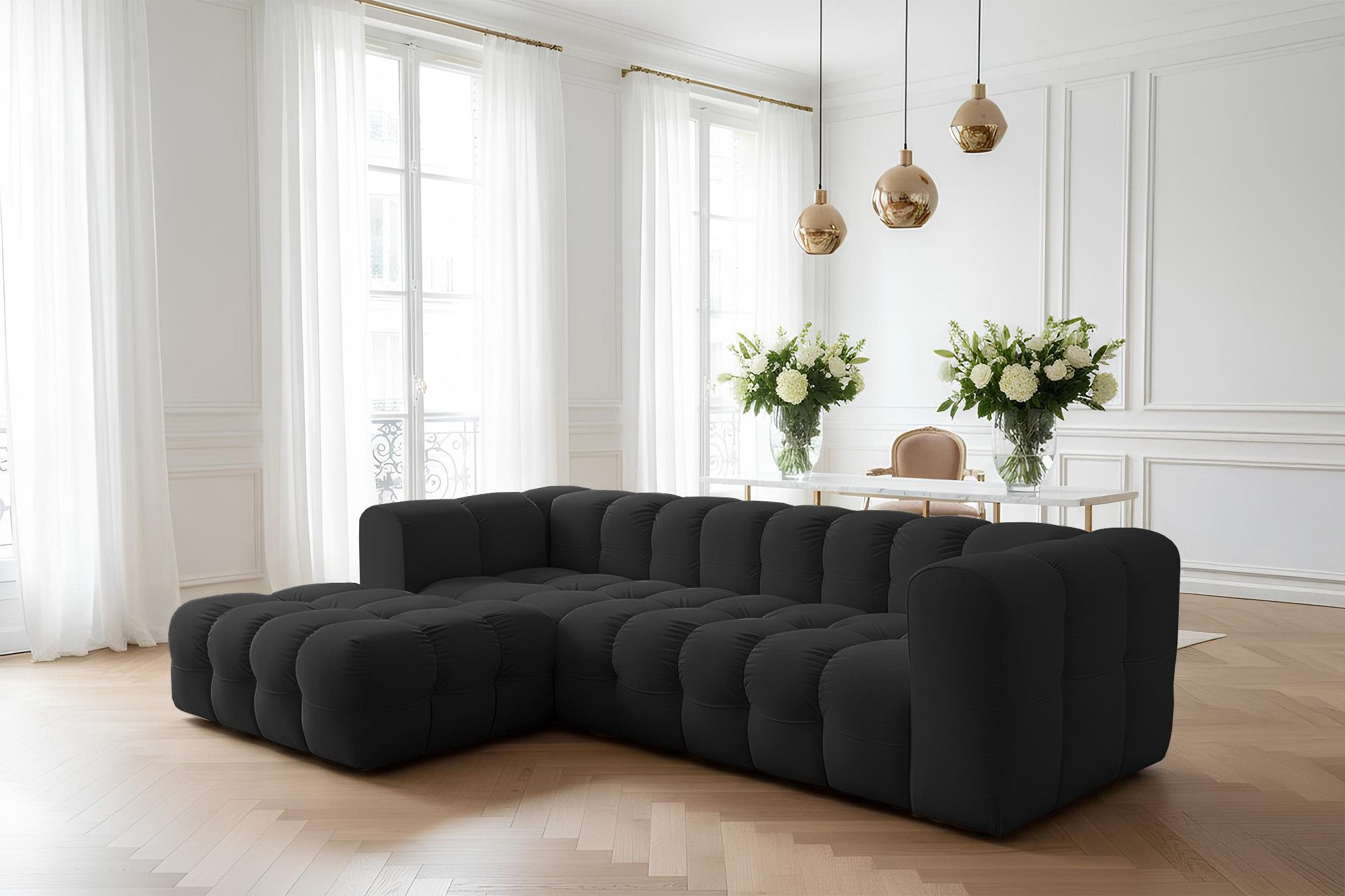 yourhouse24 Ecksofa BLOOM L, 290x193 cm XXL Lounge-Sofa in Bubble-Optik Chenille oder Samt, Made in Europe