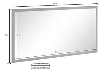 möbelando Wandspiegel Magione, Moderner Spiegel, Trägerplatte aus Spanplatte in Anthrazit Hochglanz. Breite 120 cm, Höhe 60 cm, Tiefe 2 cm