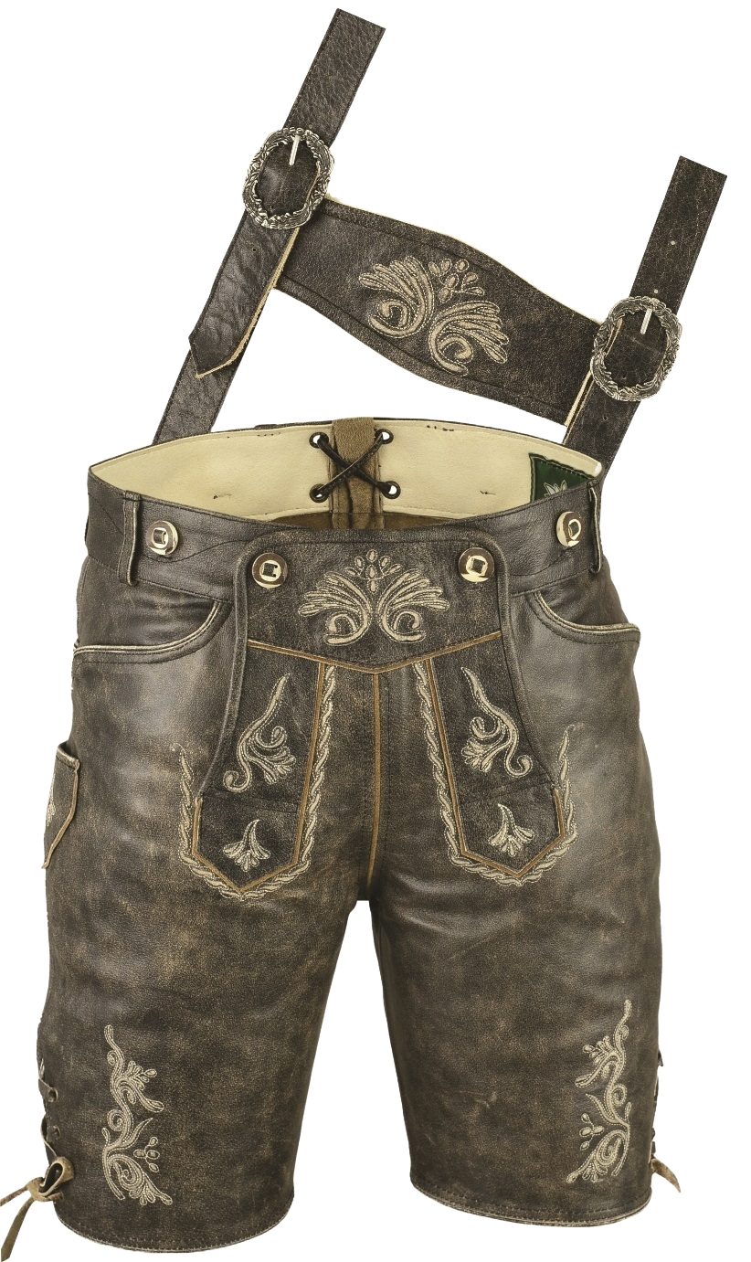 Fuente Leather Wears Trachtenlederhose Herren Trachtenlederhose kurz Schwarz – Plattlerhose Antik-Schwarz