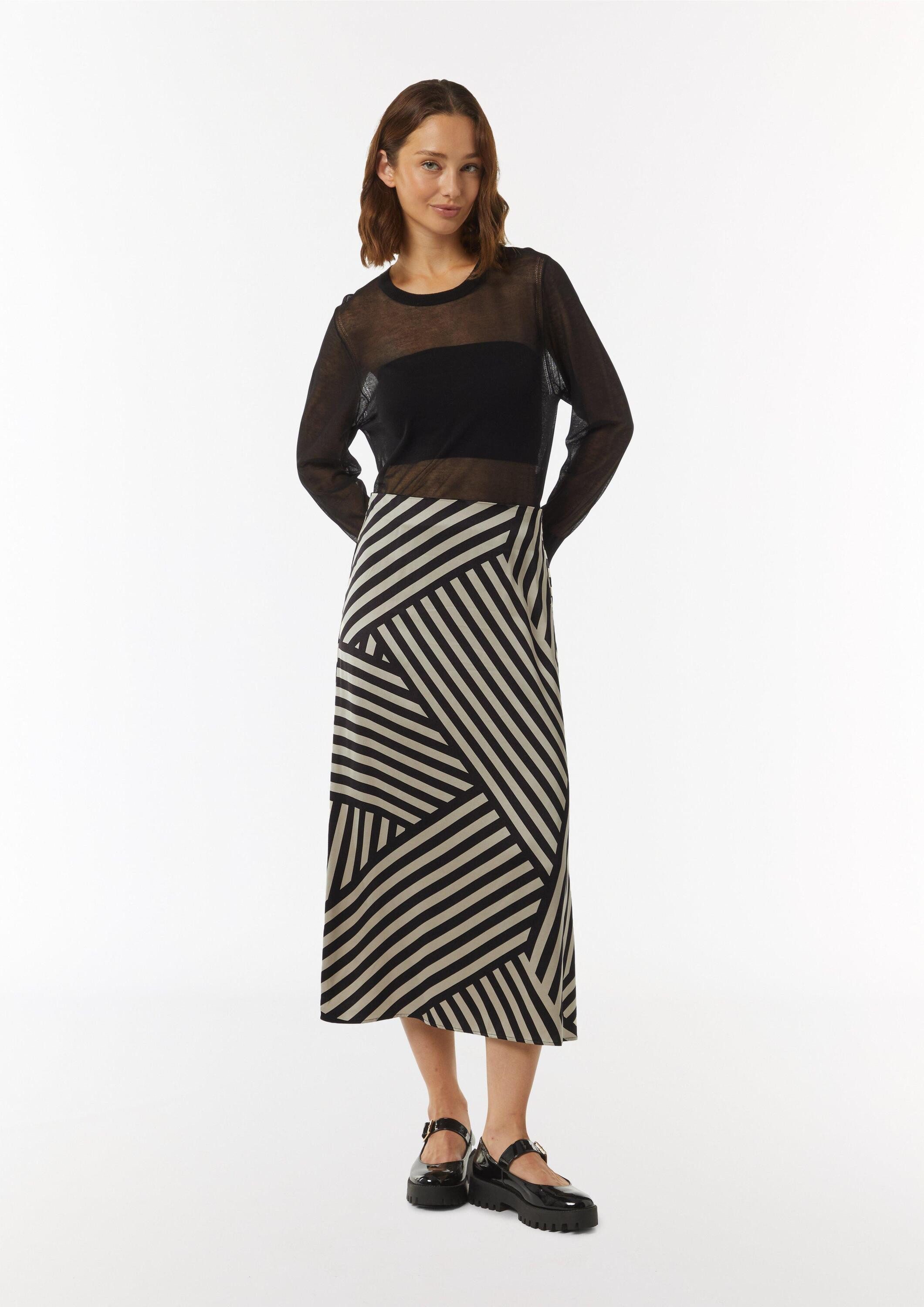 comma Midirock Rock Satin-Rock mit asymmetrischem Streifen-Print