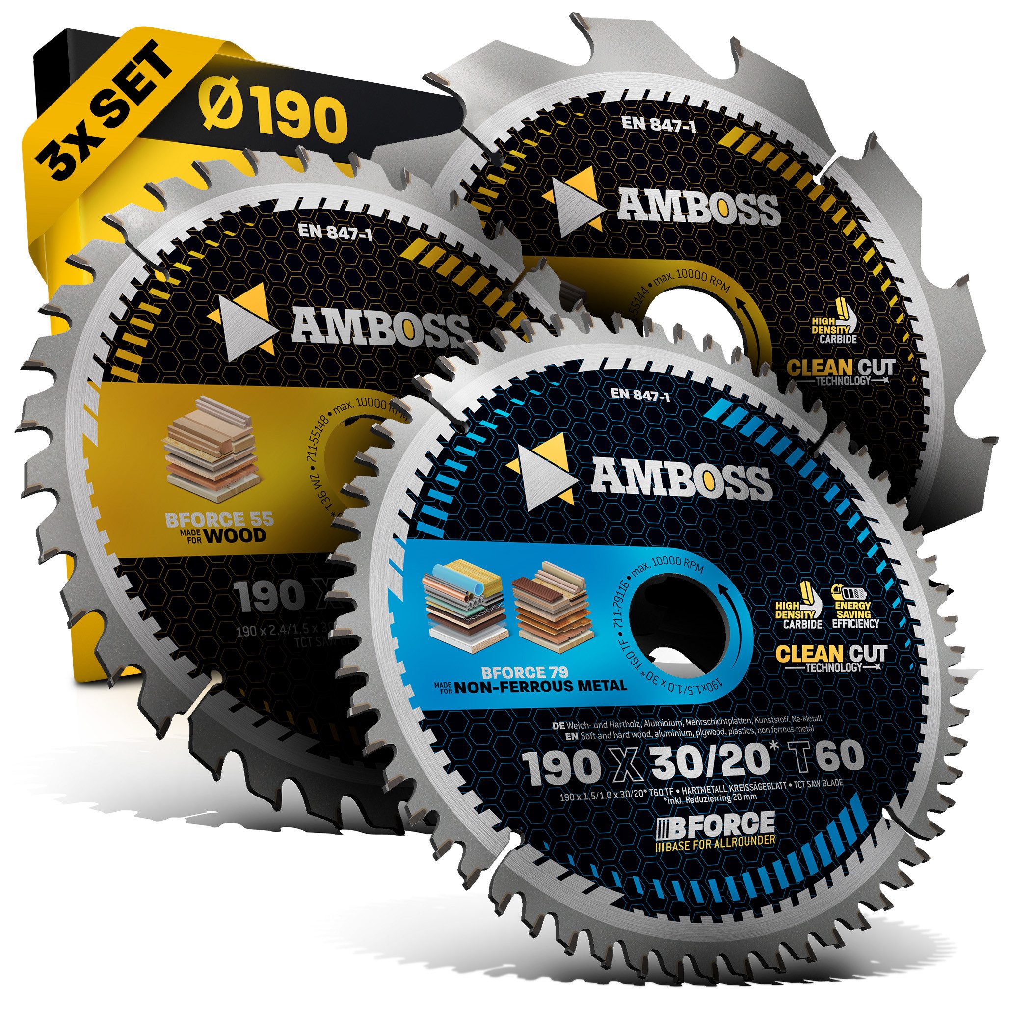 Amboss Werkzeuge Kreissägeblatt Ø190 Hand- Kreissägeblatt Set passend für Bosch