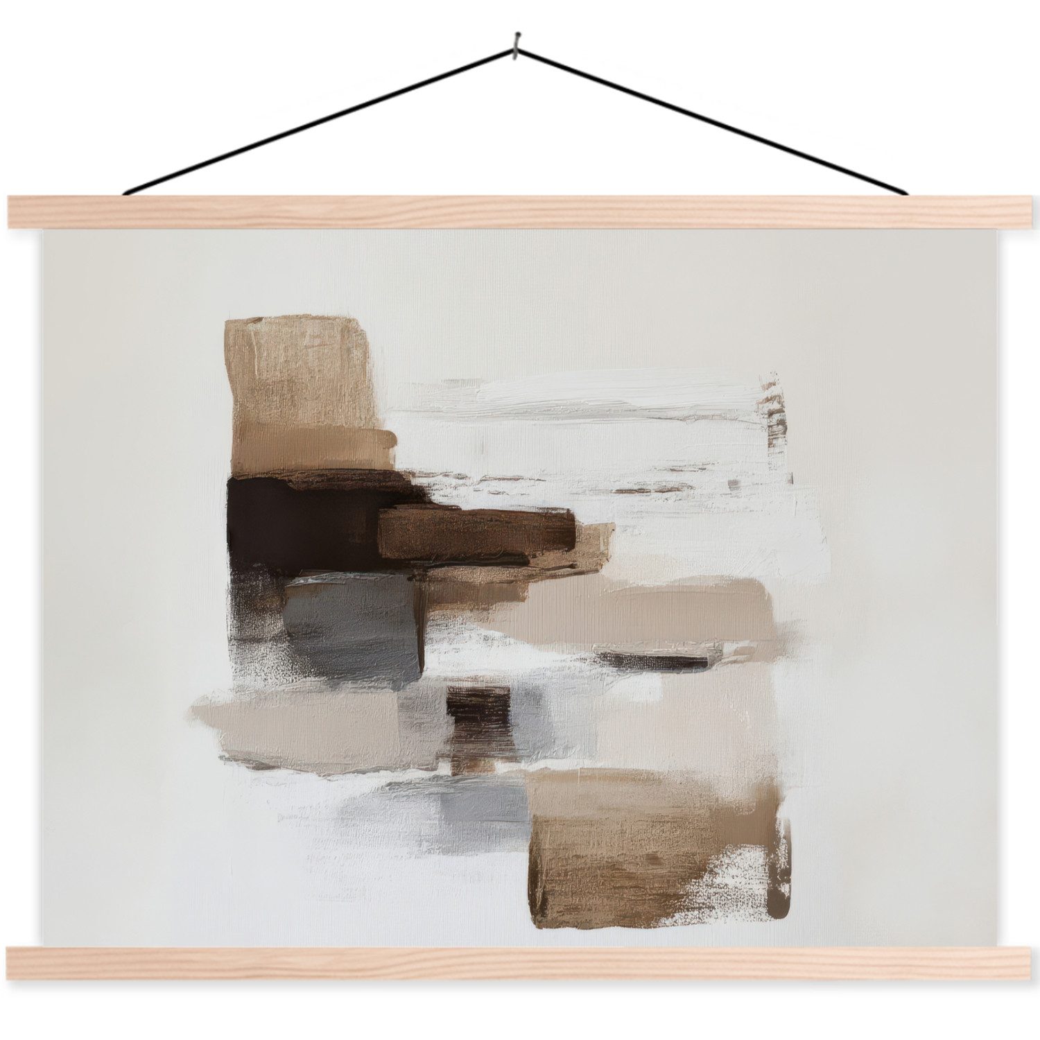 MuchoWow Poster Pinselstriche - Balance - Beige - Braun, (1 St), Posterleiste, Textilposter für Wohnzimmer, Bilderleiste, 40x30 cm
