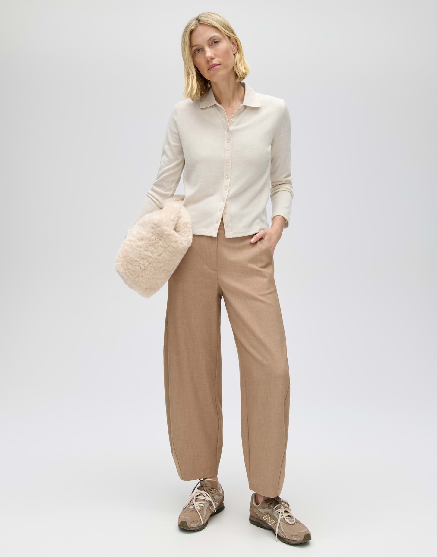 OPUS Langarm-Poloshirt Sugimi aus Jersey mit Mélange-Effekt Figurbetonte Form mit Polokragen und angerauter Oberfläche – Bild 5 von 5