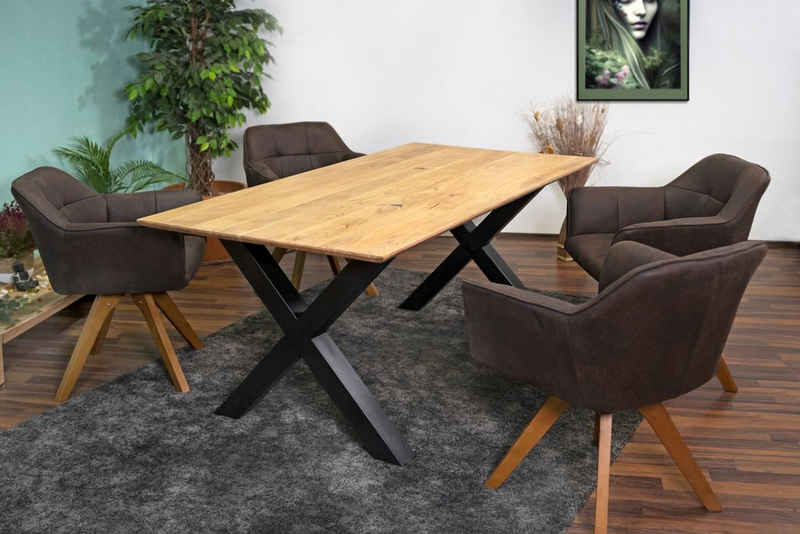 SAM® Essgruppe Zermatt, Akazienholz, naturfarben, gerade Kante, Metallgestell und 4 Stühle