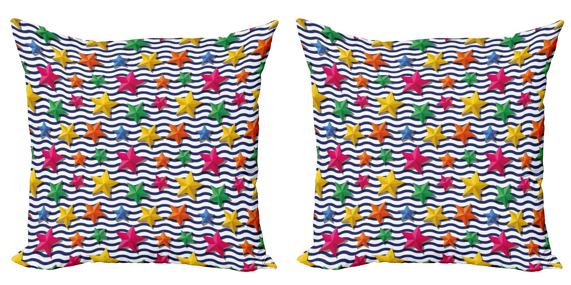 Kissenbezüge Modern Accent Doppelseitiger Digitaldruck, Abakuhaus (2 Stück), Nautisch 3D Sterne gewellte Streifen