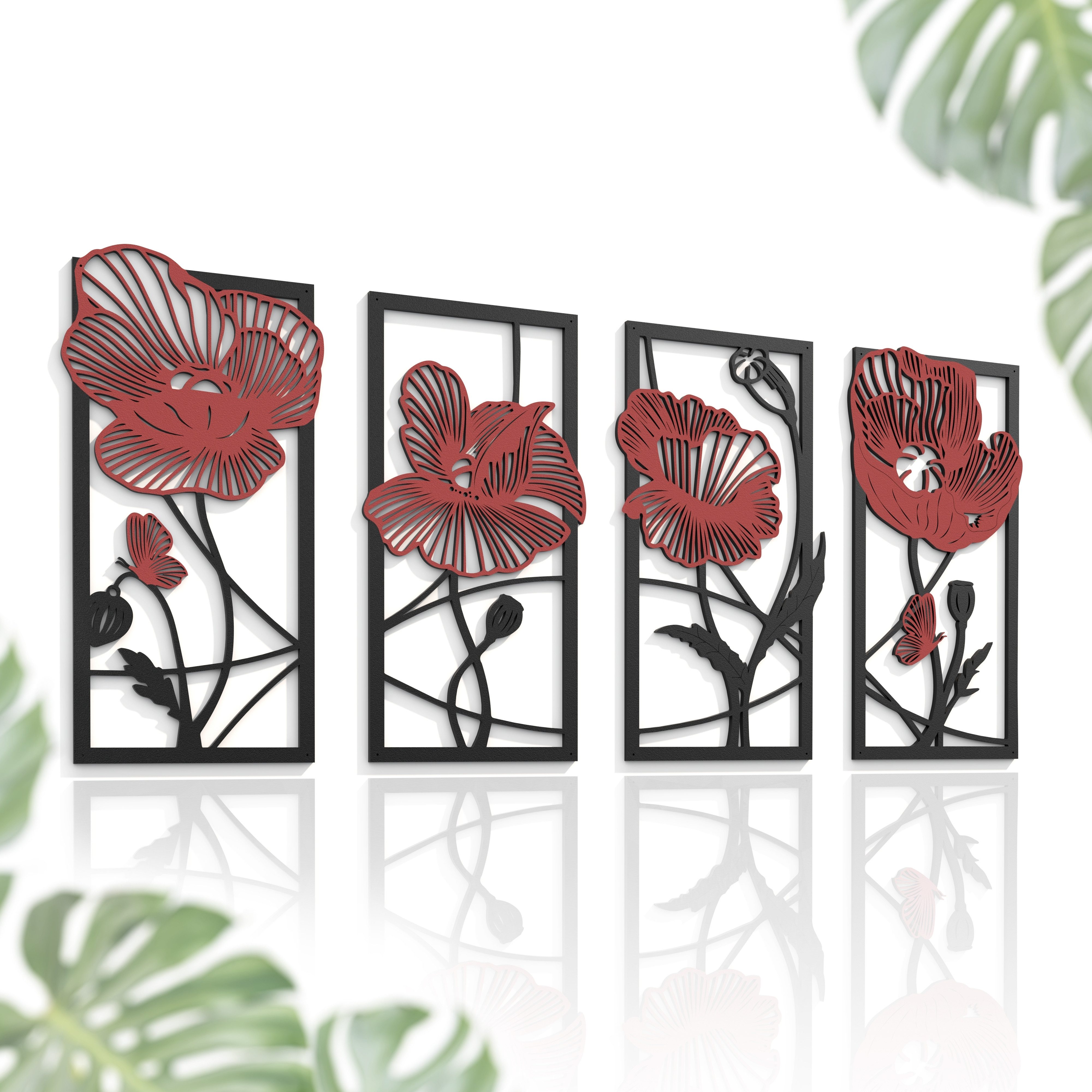 Outentin Wanddekoobjekt (MDF 5 mm, Laser-Cut, ungiftiges Finish, Montage ohne Bohren), 3D Holz Wandbild Laser-Cut – 8 Motive, Gold, Schwarz-Rot, Wanddeko