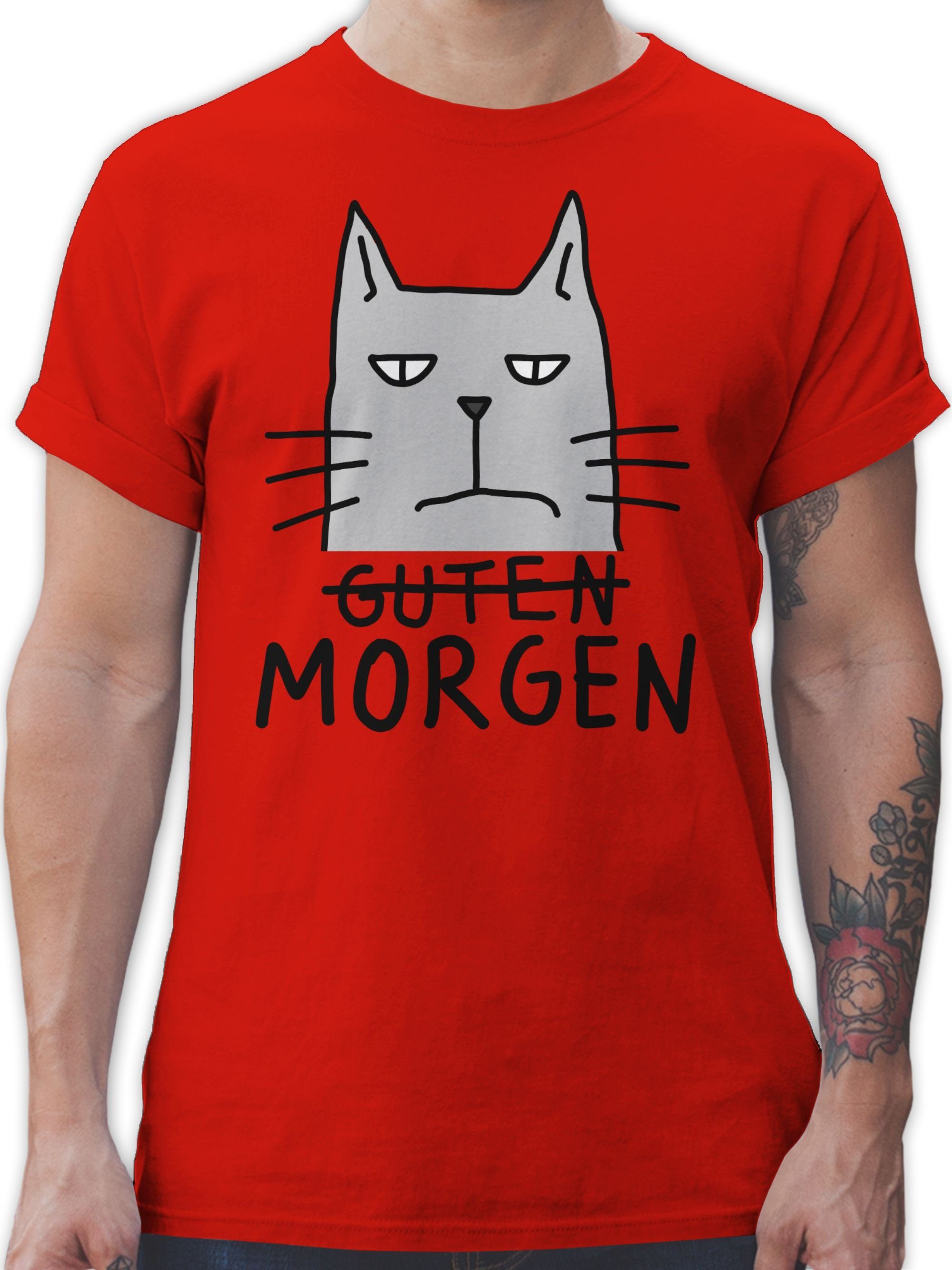 Shirtracer T-Shirt Guten Morgen 03 Katzenbesitzer Rot Geschenk Katze