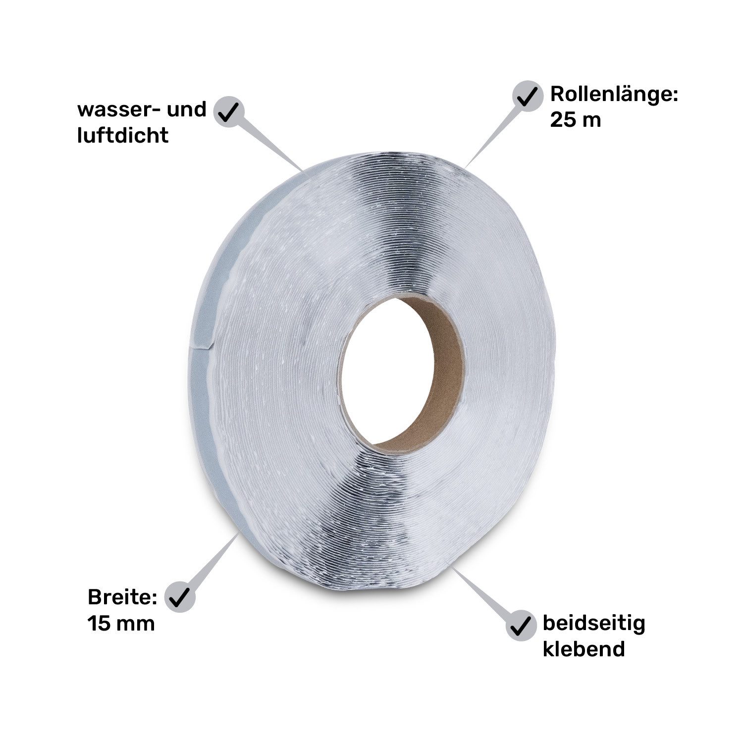Silisto Doppelklebeband Butylklebeband Grau 15mm x 25m wetterfest & beidseitig klebend