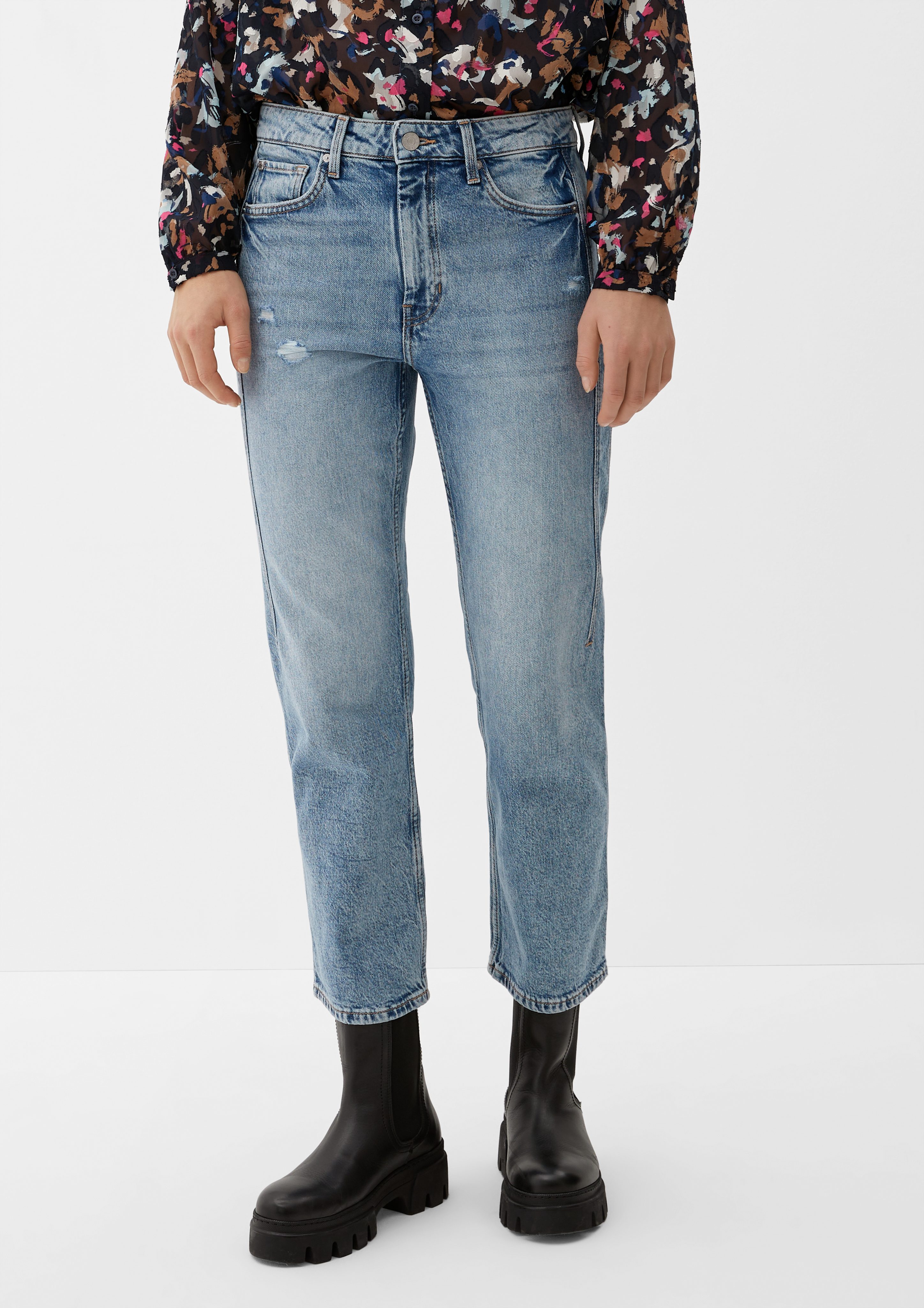 Karolin Fit Rise s.Oliver Regular Leg 7/8-Jeans / blau / Cropped-Jeans / Straight Waschung, High Destroyes, Ziernaht