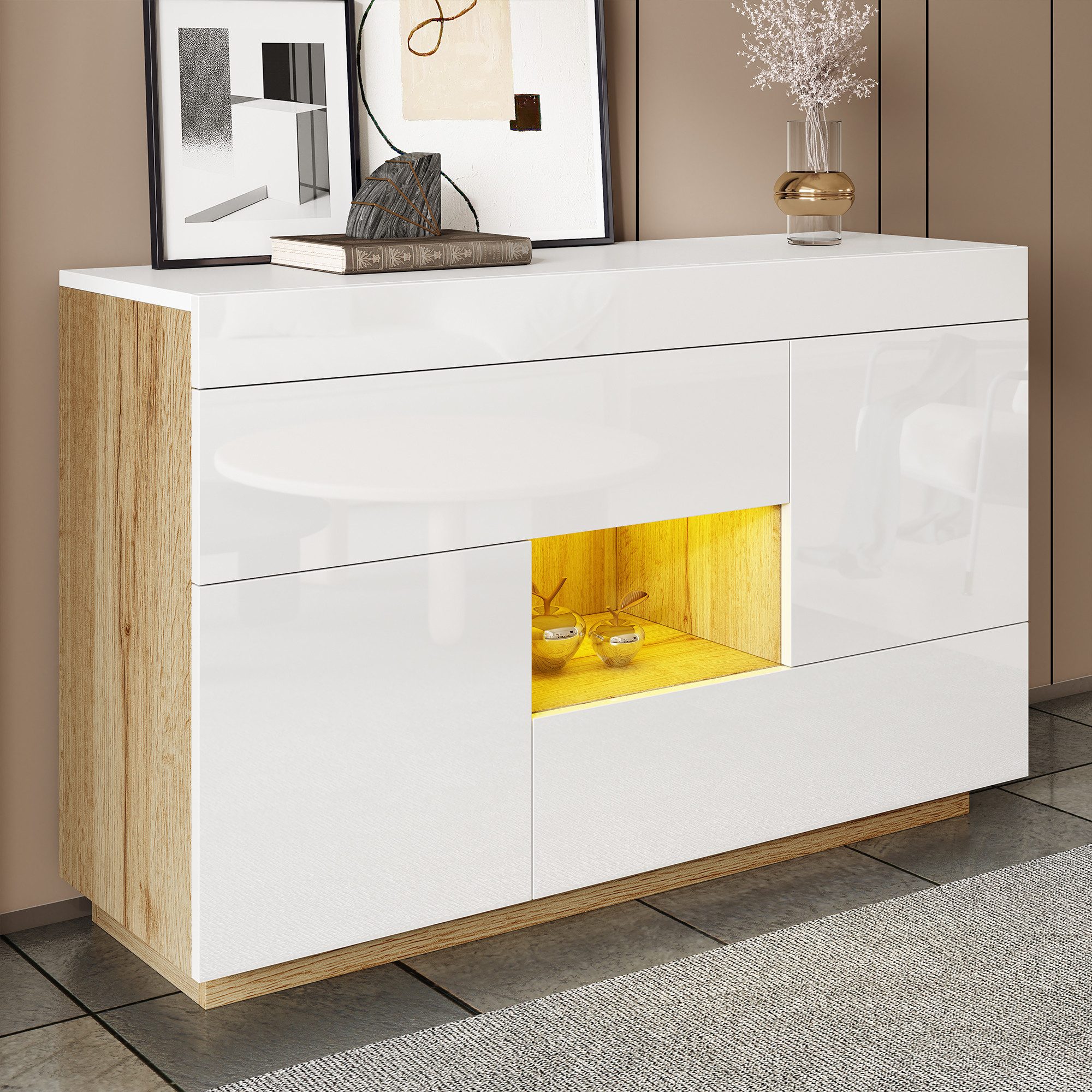 Merax Sideboard Hochglanz Anrichte mit LED-Beleuchtung & Musikmodus (2-Farb günstig online kaufen