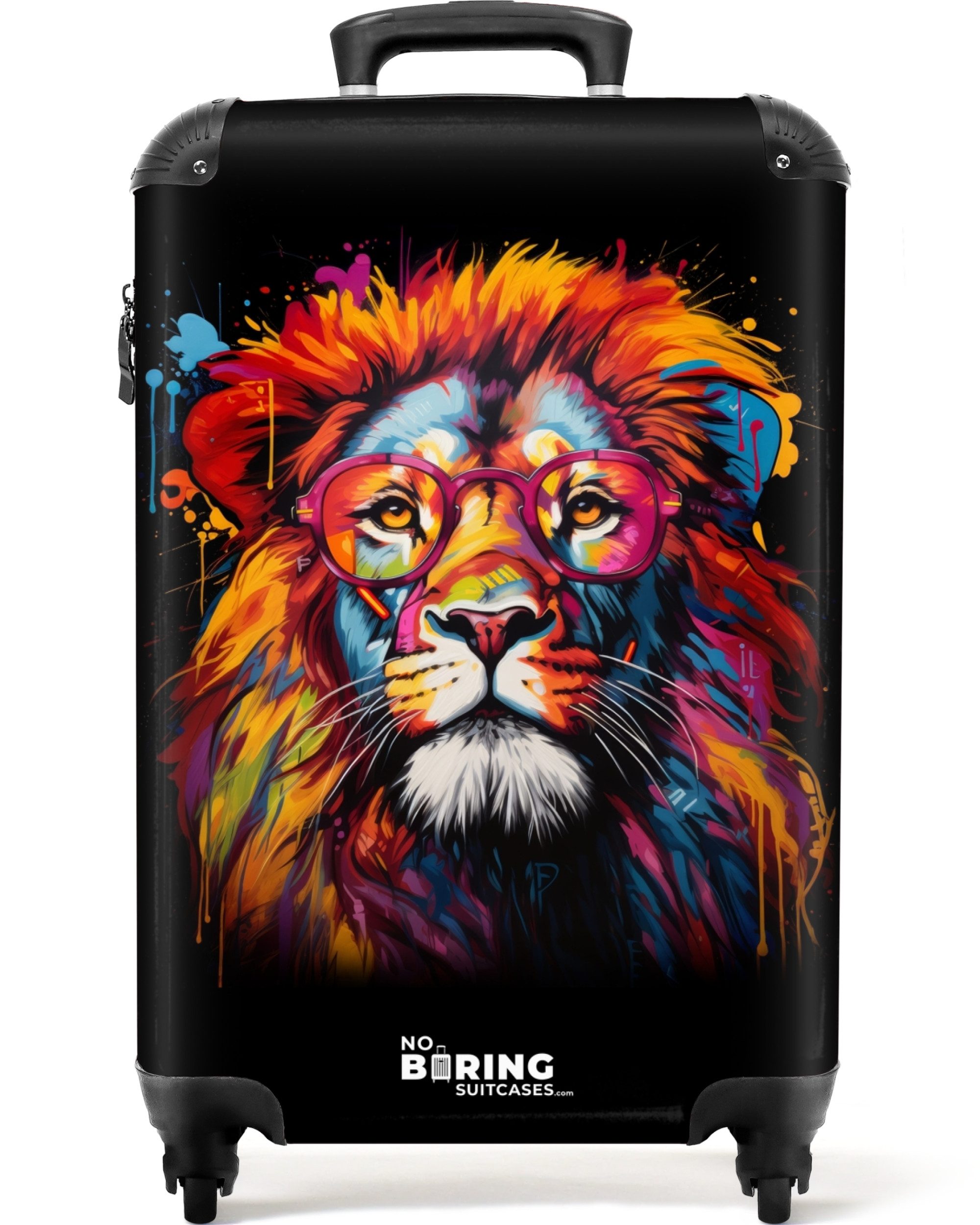 NoBoringSuitcases.com© Hartschalen-Trolley Bunter Löwe im Graffiti-Stil 55x35x20cm, Reisetasche mit Rollen, Koffer Handgepäck Flugzeug