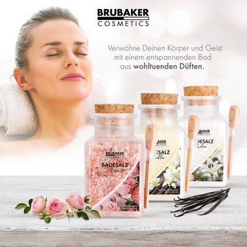 BRUBAKER Badesalz Set - Rose Lilie & Vanille Duft - Badezusatz mit natürlichen Extrakten, 3-tlg., Wellness Baden für Entspannung, Erholung und Körperpflege