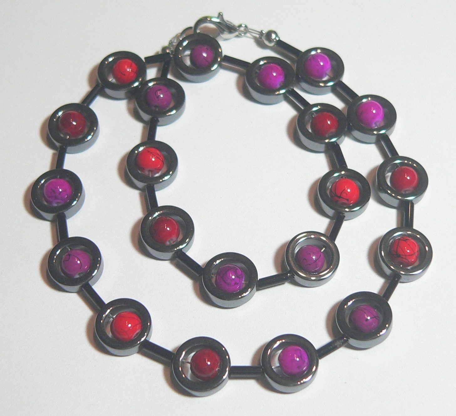 traumschmuck Collier 353e Collier Halskette Hämatit Donut schwarz Glasperlen (Valentinstag, Muttertag, Geburtstag), handgefertigt, Made in Germany