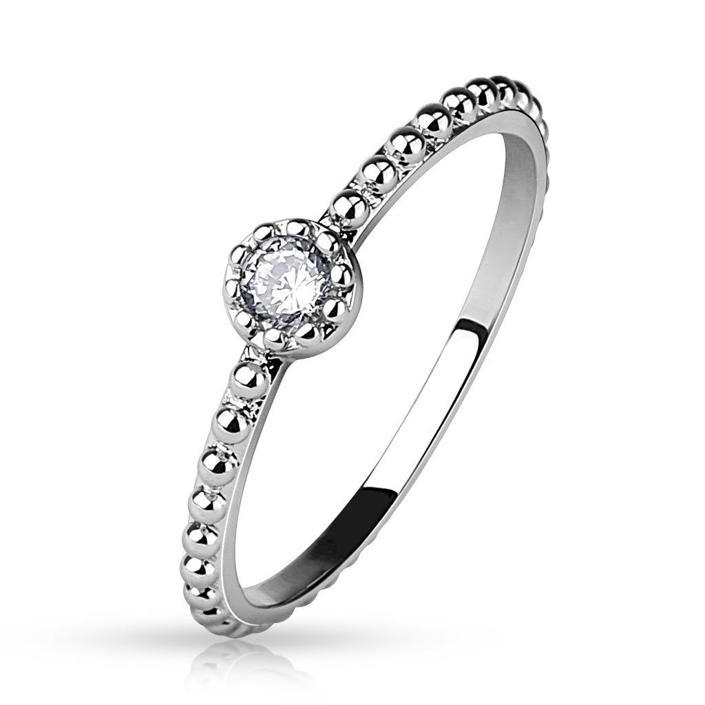BUNGSA Fingerring 49 (15.6) Kristall Fingerring schmal silber Damen Zirkonia Stein (Ring, 1-tlg), Damen Herren