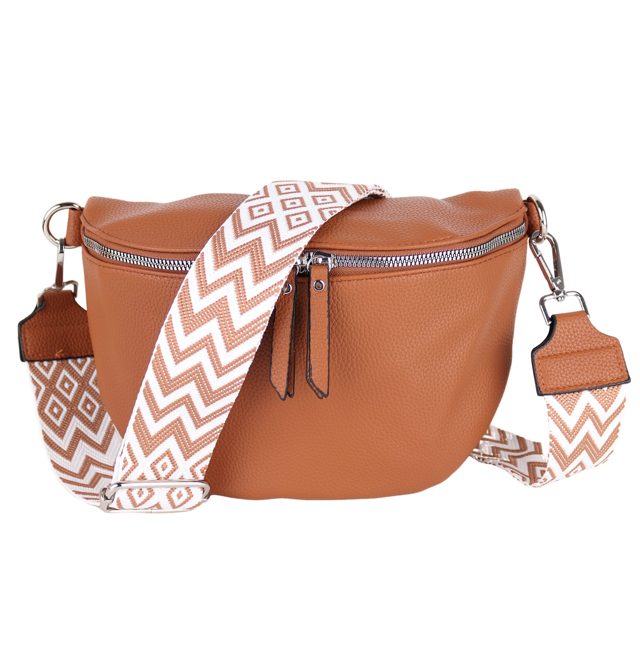 MIRROSI Bauchtasche Damen Сумки, Umhängetasche, Brusttasche, 26x18x9cm Veganes Leder (Schultertasche für jeden Anlass), Crossbody Bag, Bohemian gemusterten& verstellbaren Schulterriemen