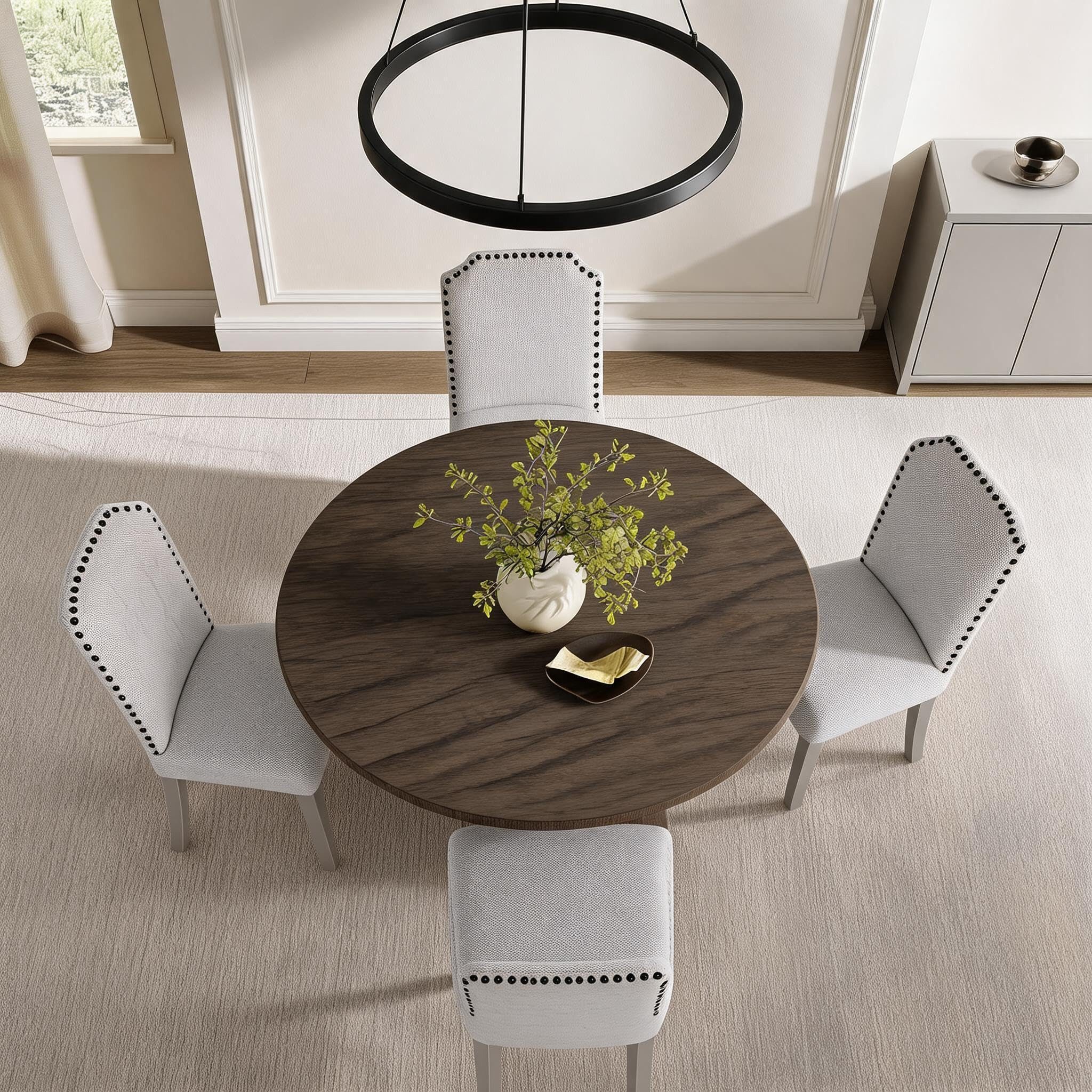 GarveeMore Esstisch Runder Küchentisch 120cm Beistelltisch Wohnzimmertisch Säulen-Esstisch (1-St), dicke Tischplatte und quadratischer Fuß, Bietet Platz für 4–6 – Bild 5 von 5
