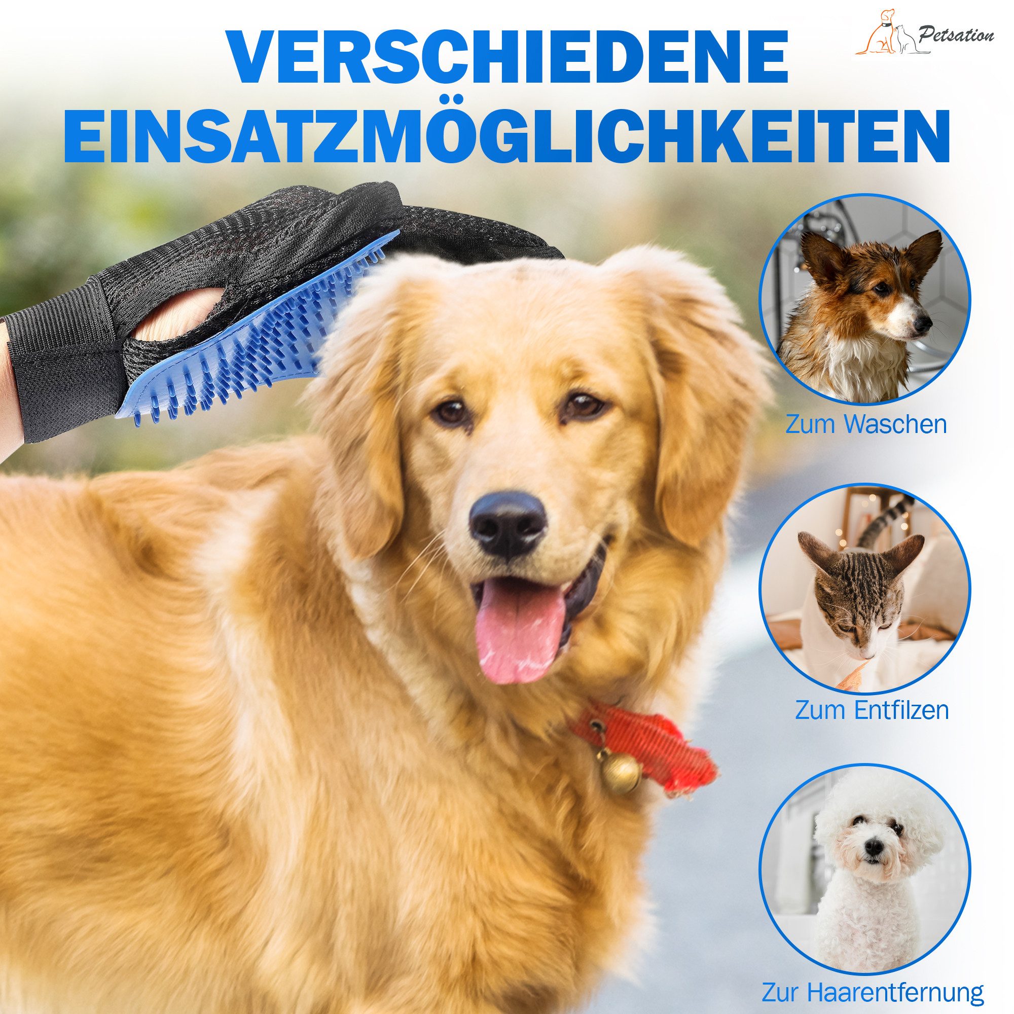Petsation Fellpflegehandschuh Petstion [Premium] Fellpflegehandschuh Massagehandschuh Hund Katze, Silikon