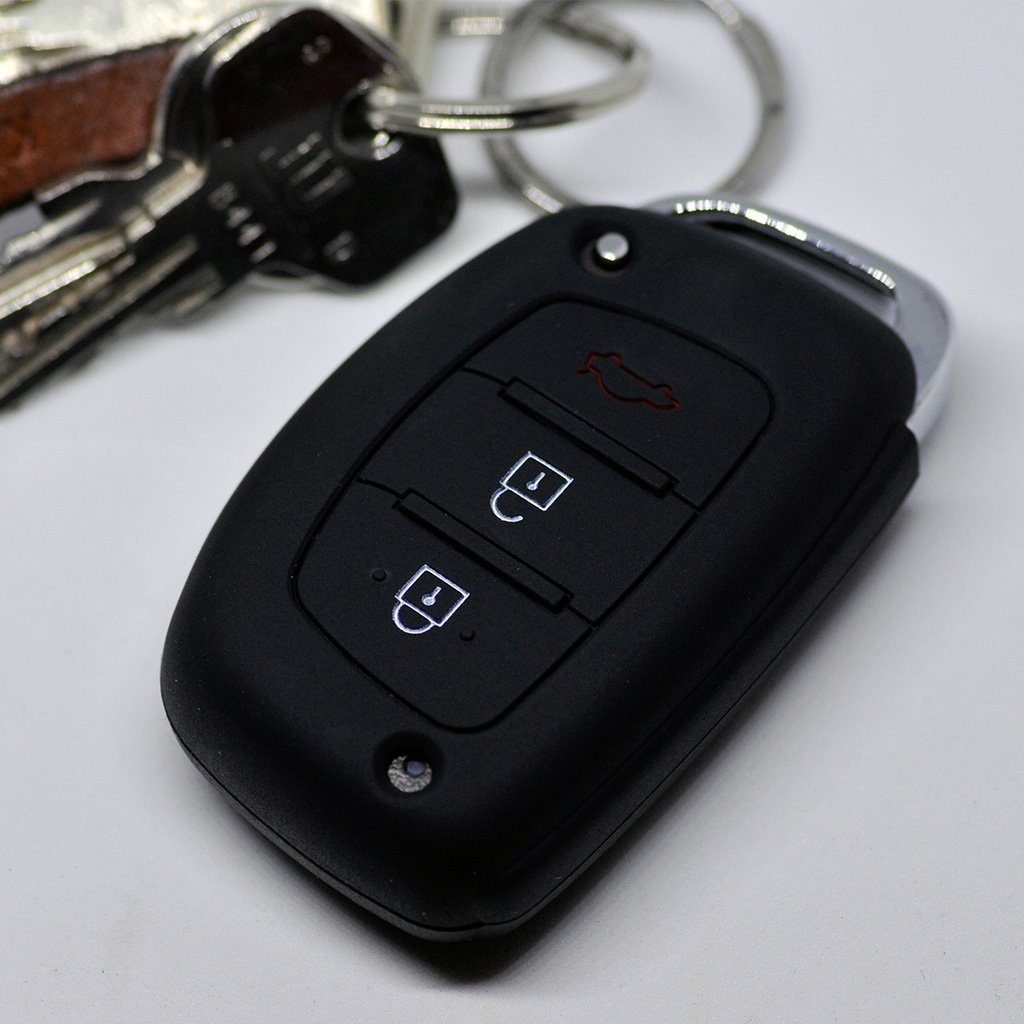 mt-key Schlüsseltasche Autoschlüssel Softcase Silikon Schutzhülle Schwarz, für Hyundai i10 i20 i40 ix25 ix35 Tucson Accent Ioniq Sonata Santa Fe | Schlüsseltaschen