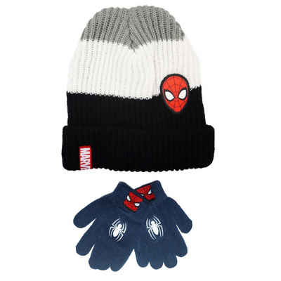 MARVEL Jerseymütze Spiderman Kinder Herbst Winter Set Mütze plus Handschuhe Gr. 52 bis 54
