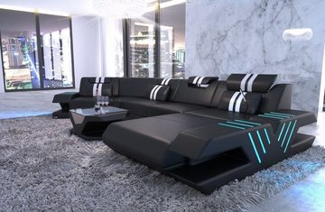 Sofa Dreams Wohnlandschaft Ledercouch Sofa Leder Venedig C Form Ledersofa, Couch, mit LED, wahlweise mit Bettfunktion als Schlafsofa, Designersofa