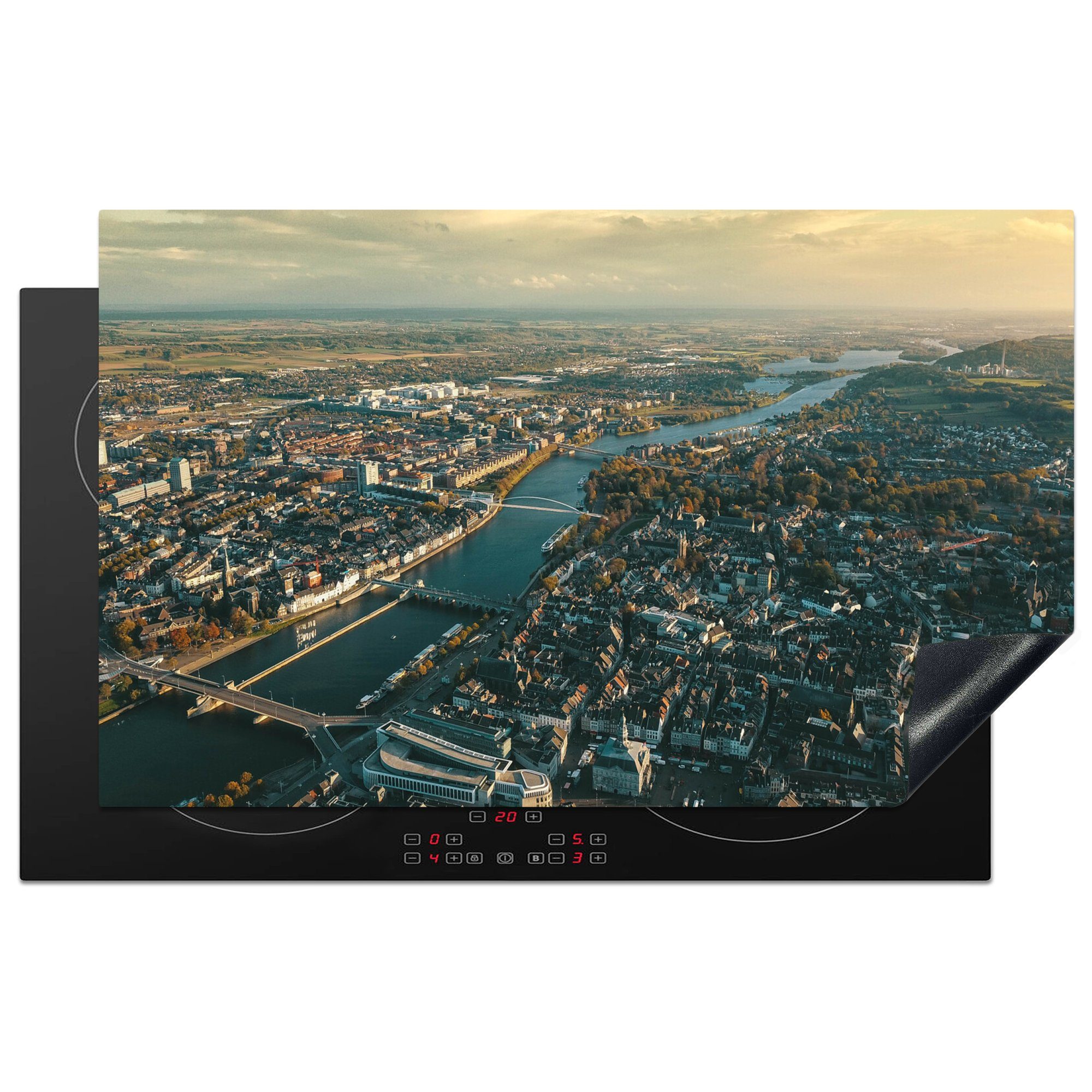MuchoWow Herdblende-/Abdeckplatte Maastricht - Niederlande - Sonnenuntergang, Vinyl, (1 tlg), 83x51 cm, Ceranfeldabdeckung, Arbeitsplatte für küche