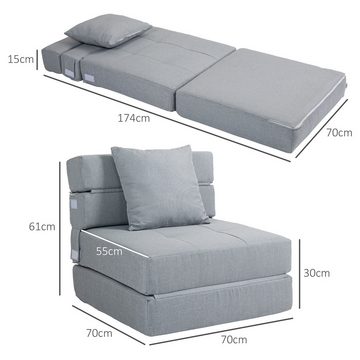HOMCOM Sessel Einzelsofa mit Kissen, Klappsessel, 2-in-1 Design (Schlafsessel, 1-St., Bettsessel), bis 120 kg Belastbar, Blau