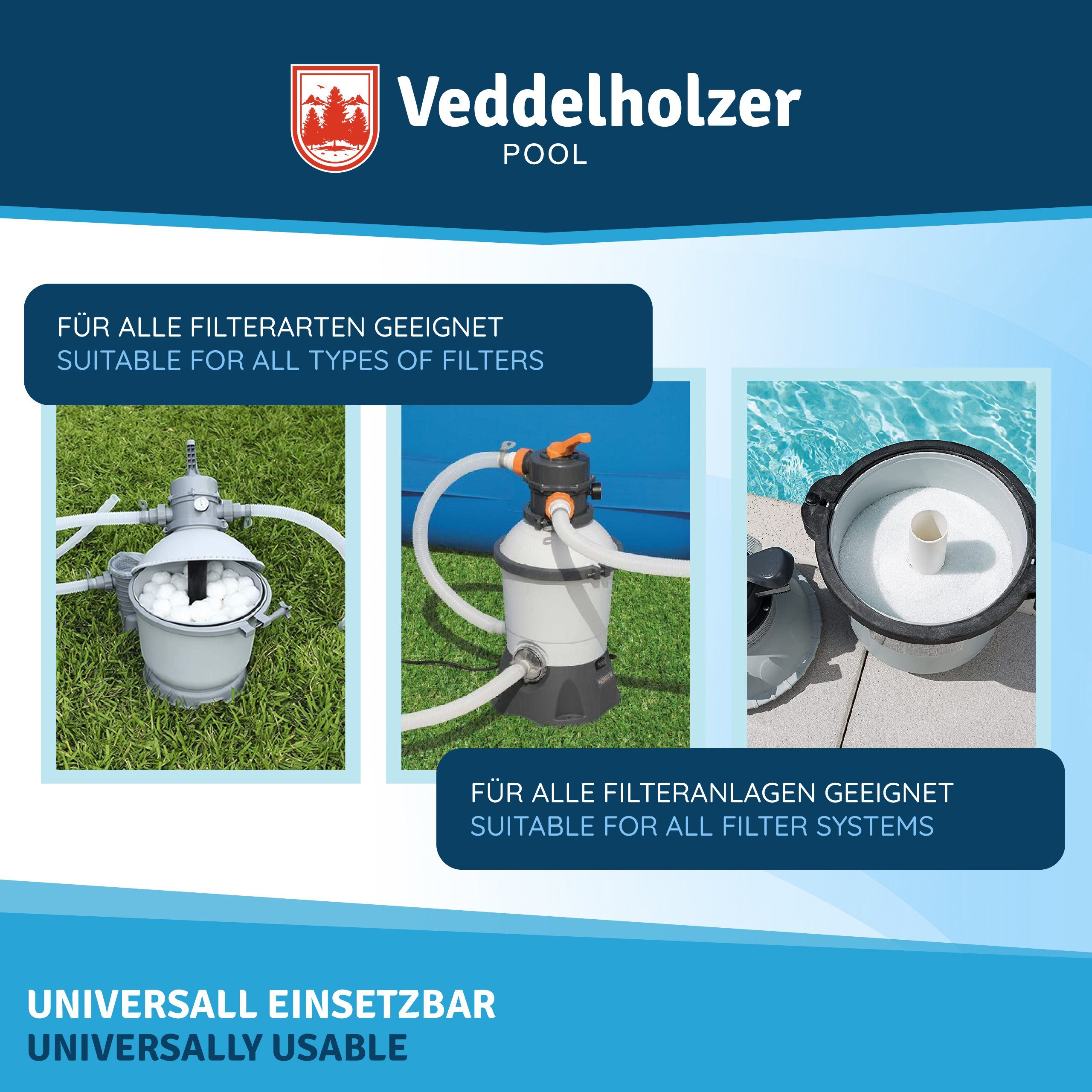 Veddelholzer Poolpflege Poolklar Kristallklar Pool & Whirpool Zubehör gegen trübes Poolwasser, (Optimales pool & whirpool Zubehör, für Kristallklares Wasserr), Für alle Filterarten und Systeme geeignet.