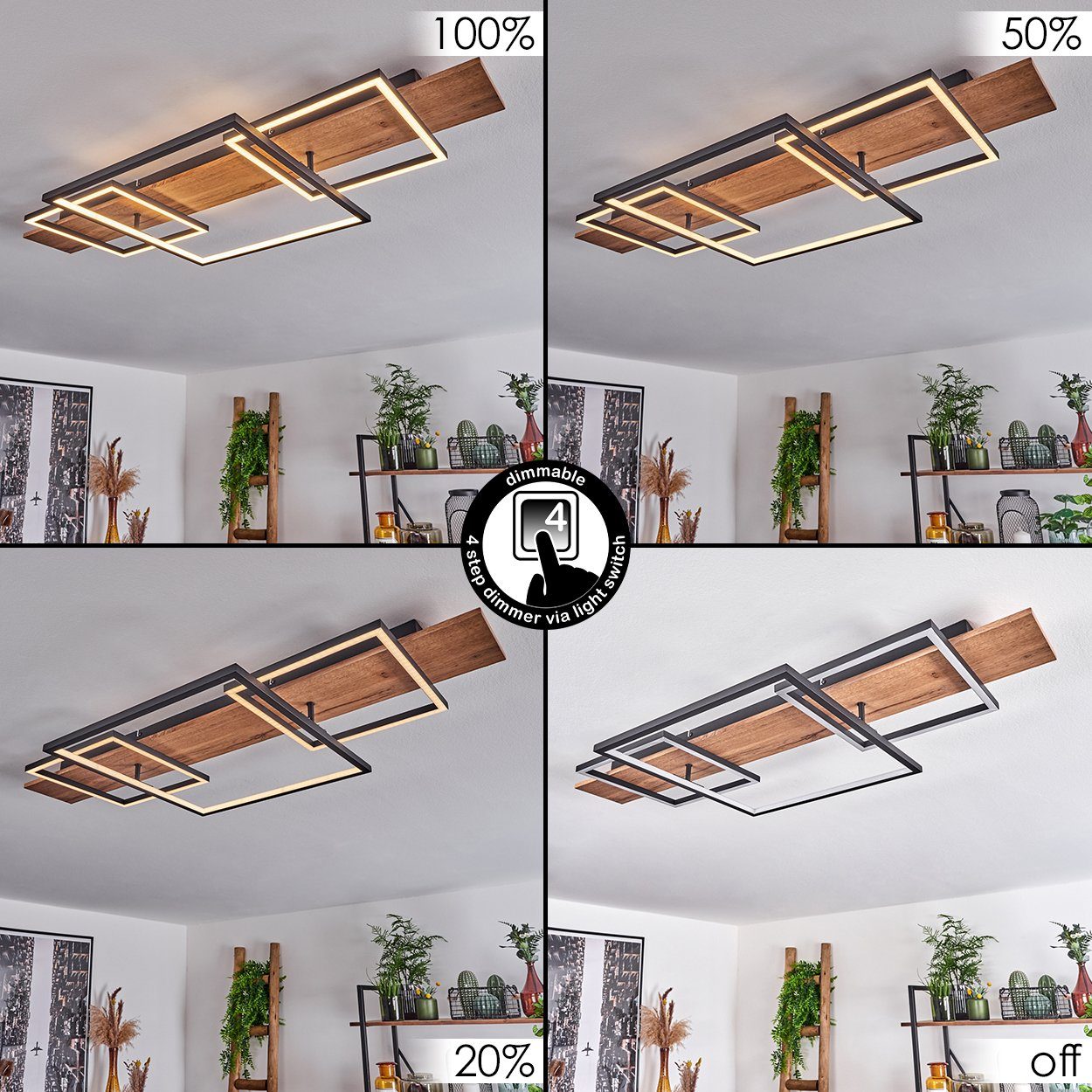 hofstein Deckenleuchte »Palermo« dimmbare Deckenlampe aus Metall/Holz, 3000 Kelvin