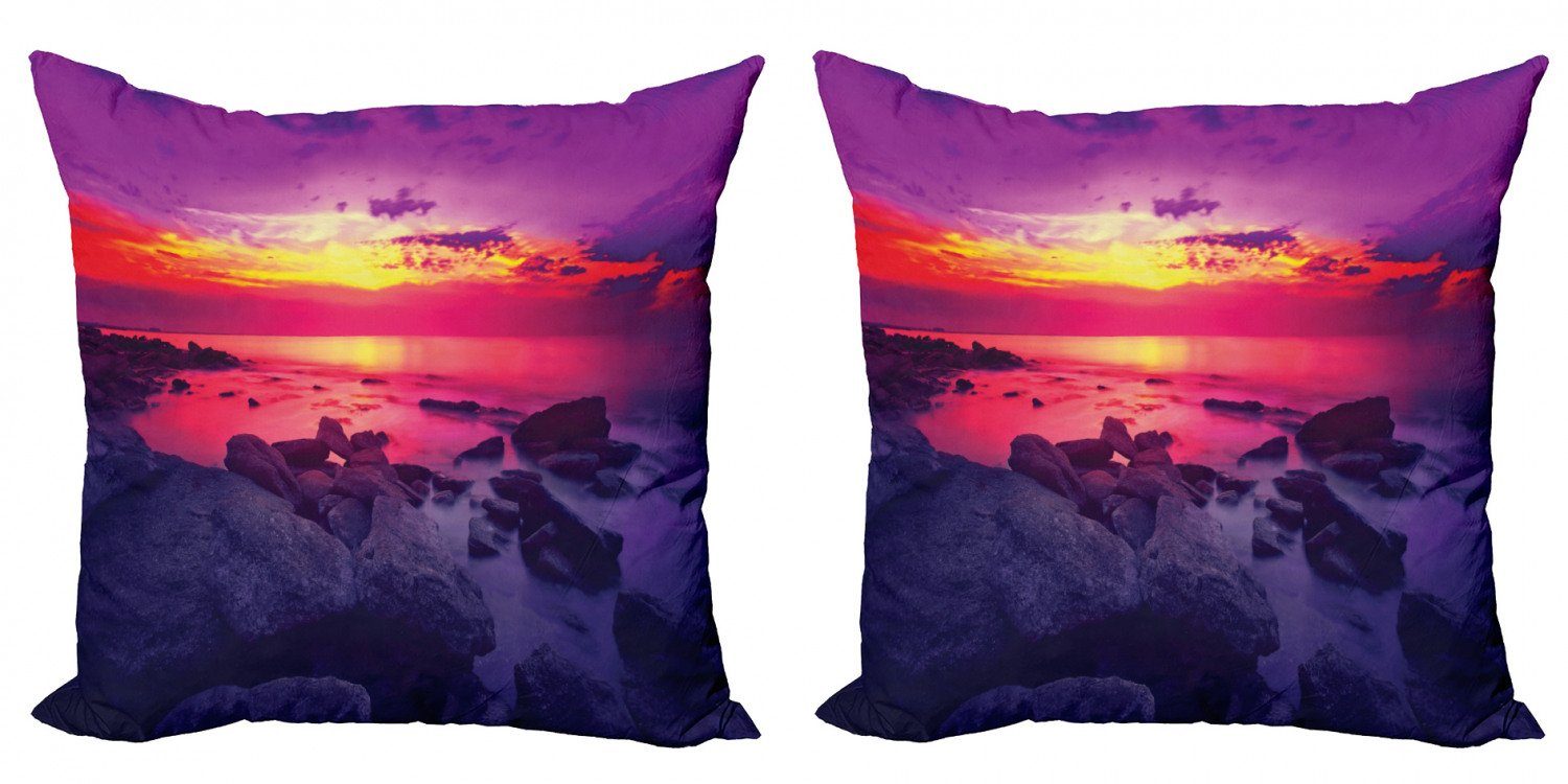 Kissenbezüge Modern Accent Doppelseitiger Digitaldruck, Abakuhaus (2 Stück), Ozean Sonnenuntergang über Meer bewölkt