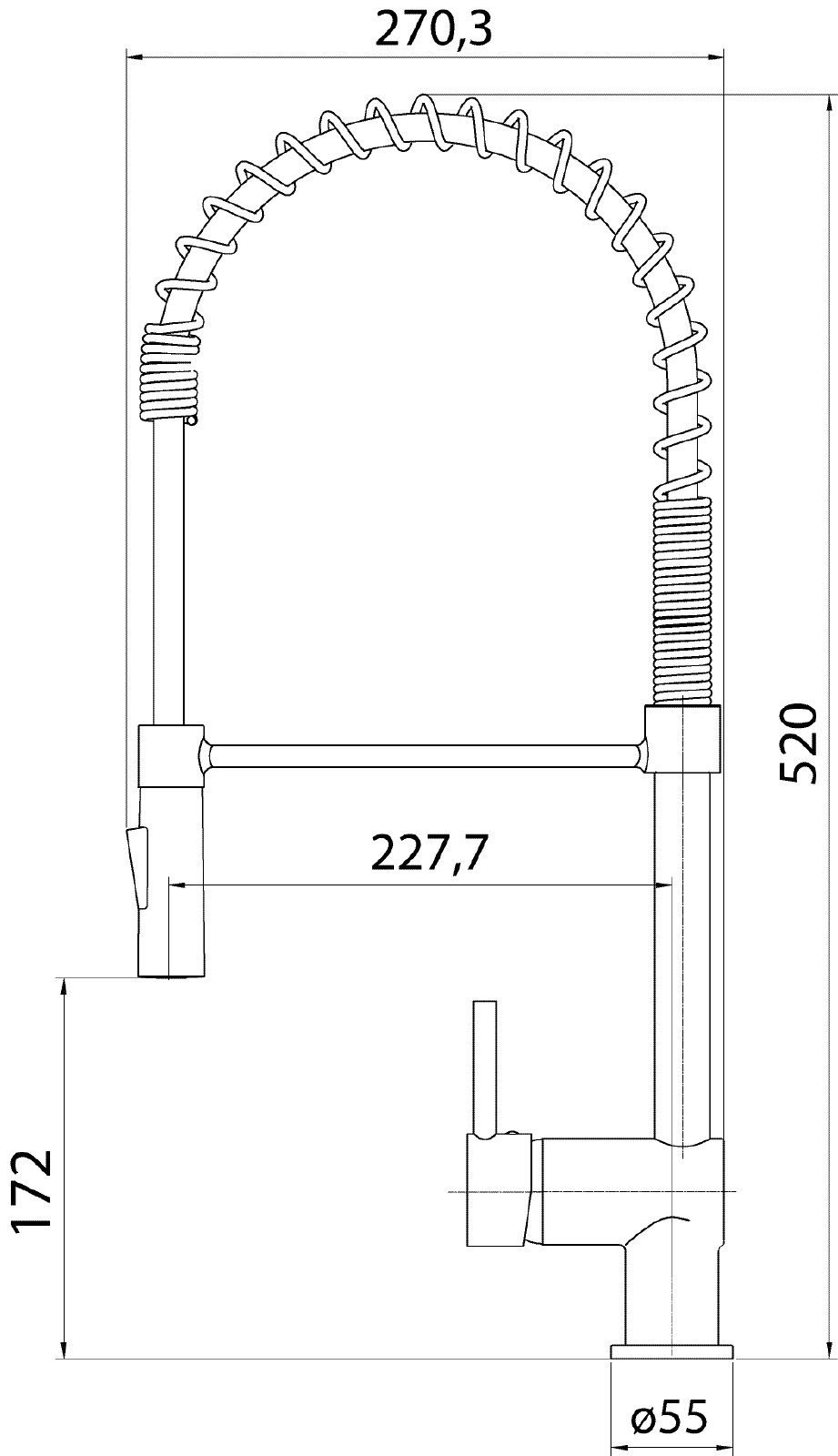 aquaSu Spültischarmatur Fresh Federbrause, Chrom, Flexibel, C-Form, Kaltwassermittelstellung