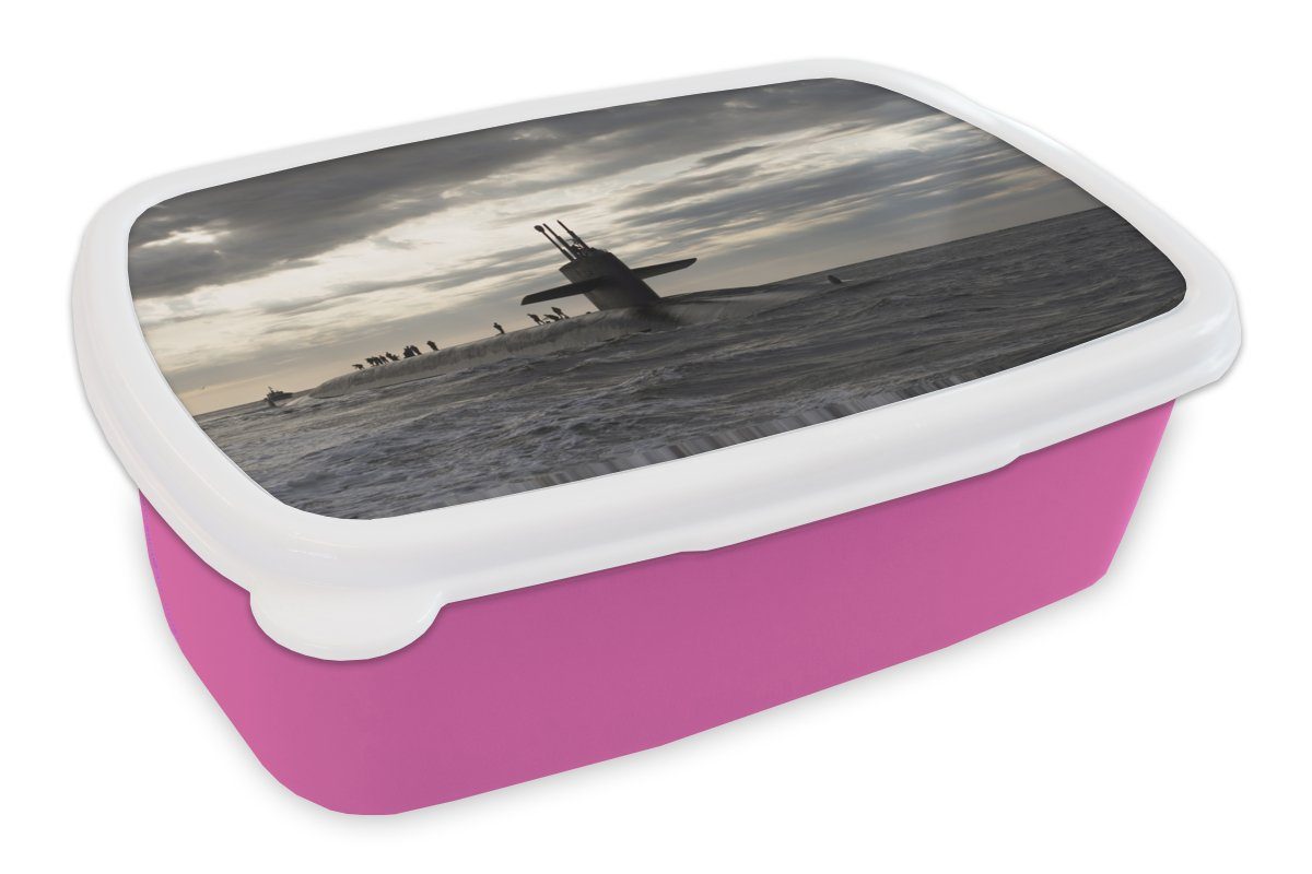 MuchoWow Lunchbox Amerika - Schwarz - Weiß - U-Boot, Kunststoff, (2-tlg), Brotbox für Erwachsene, Brotdose Kinder, Snackbox, Mädchen, Kunststoff rosa