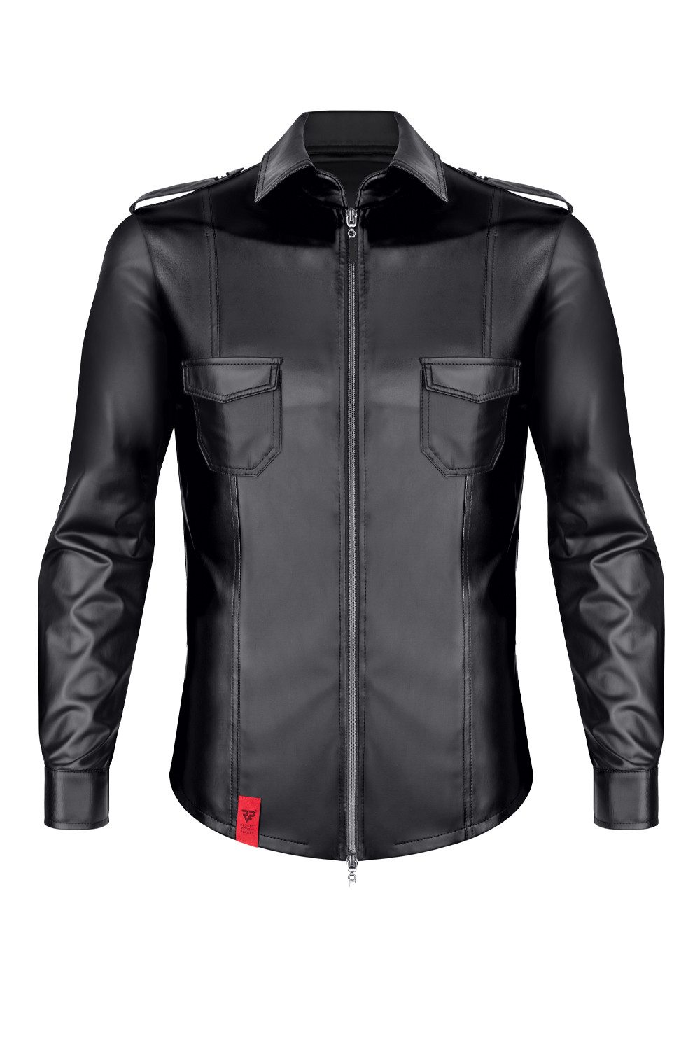 Regnes Fetish Planet Lederimitatjacke Schwarze Herren wetlook Jacke Brusttaschen mit Reißverschluss, Kragen